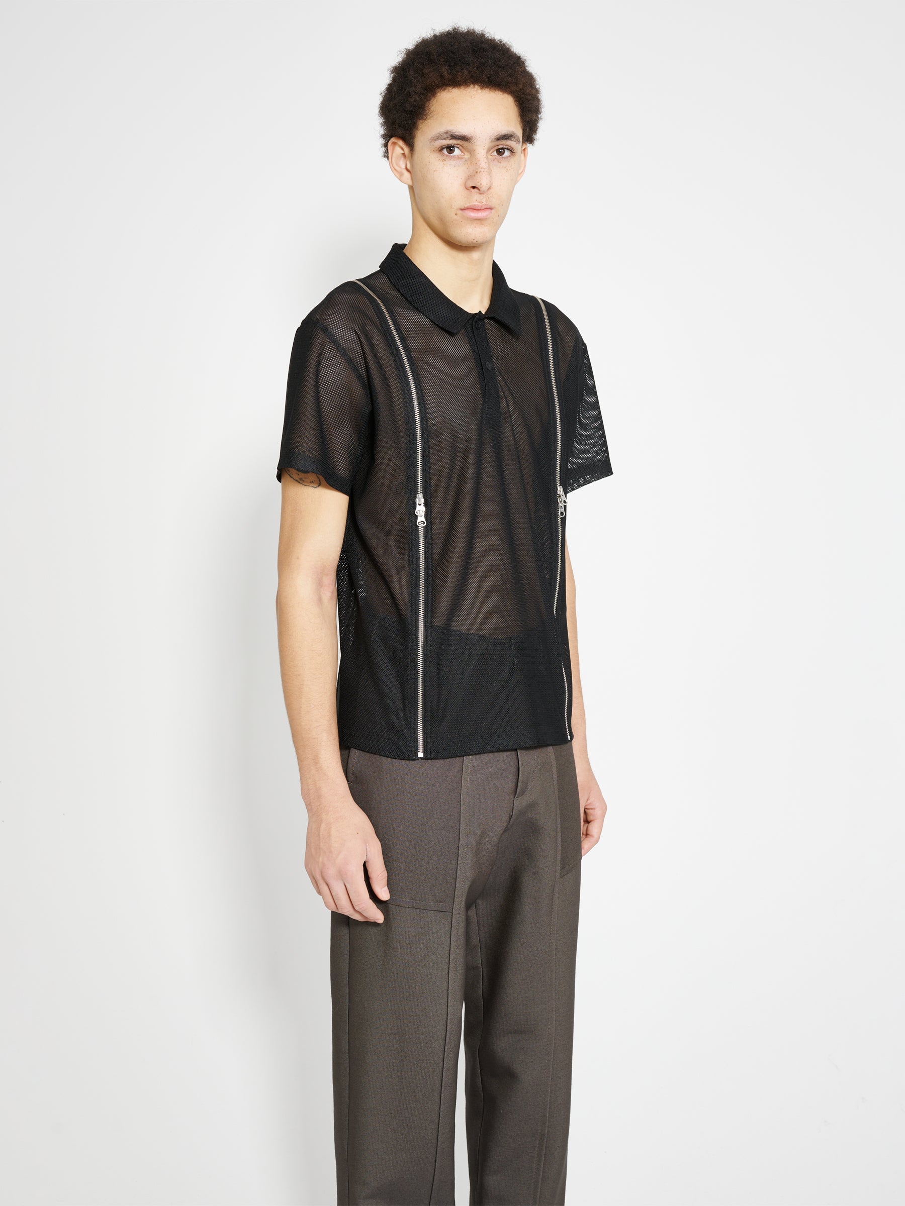 Olly Shinder Zip Polo Black Mesh