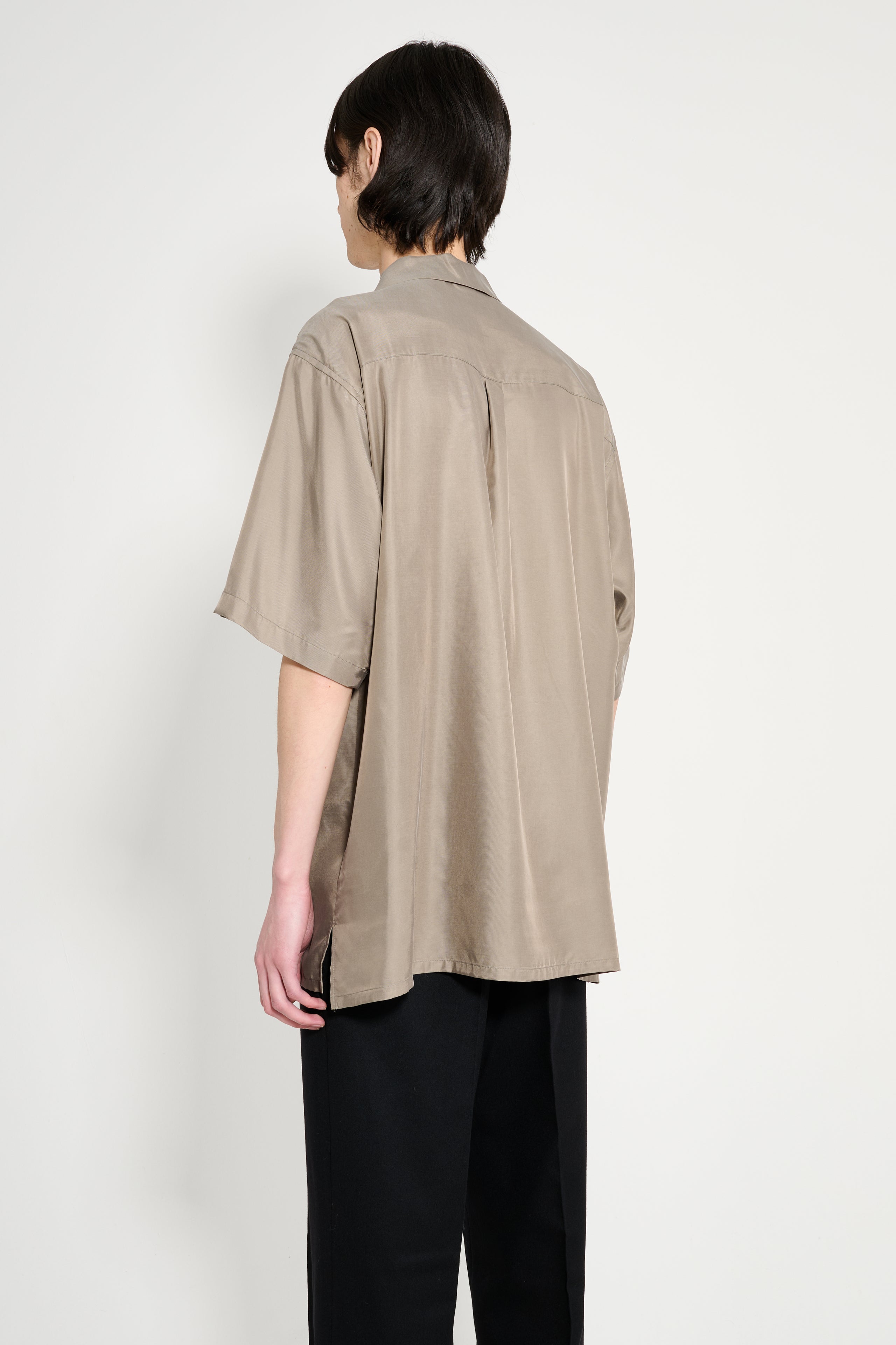 ssstein Cupro Twill Oversized Open Collar SS Shirt Taupe