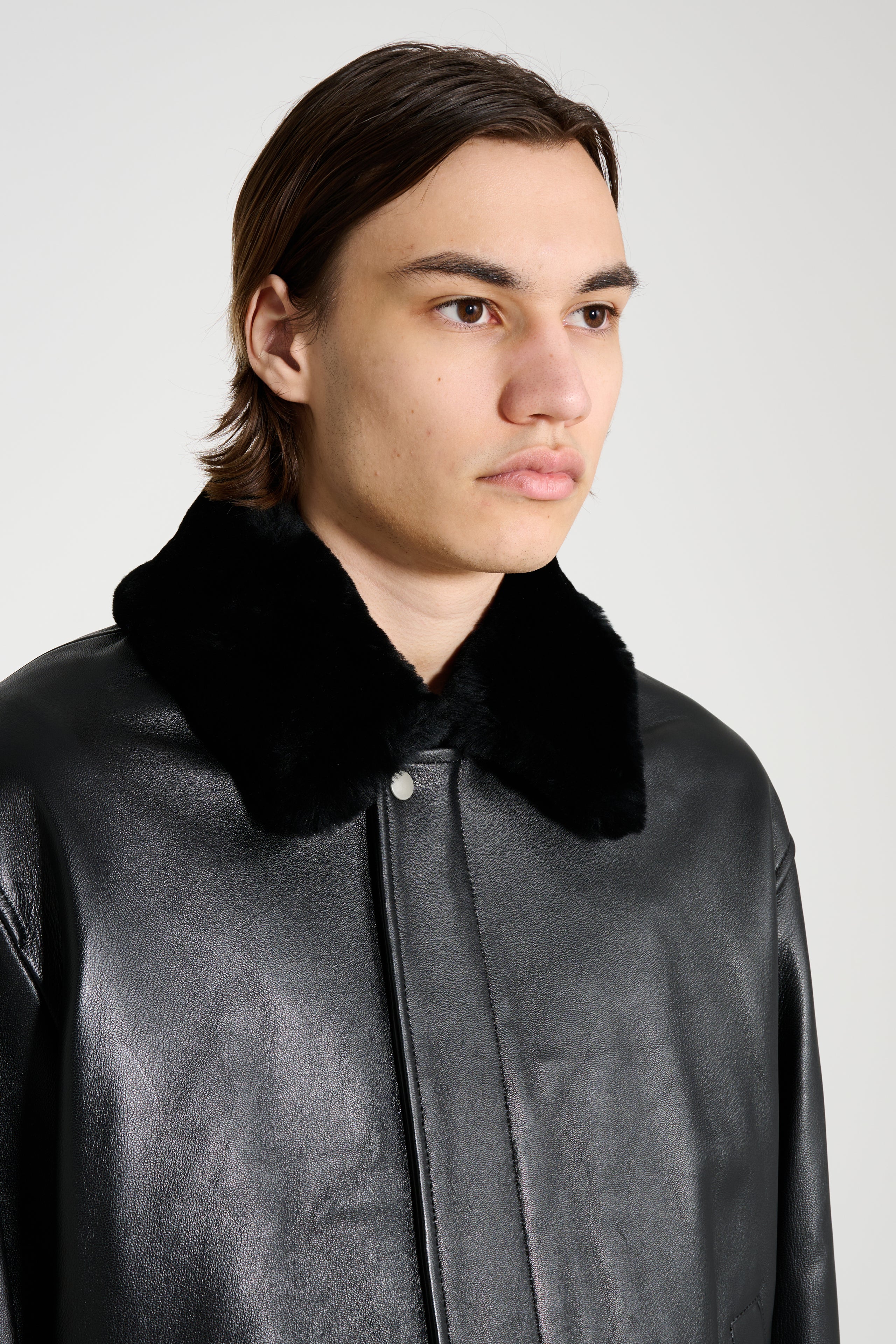 ssstein Mouton Collar Sheep Leather Zip Jacket Black