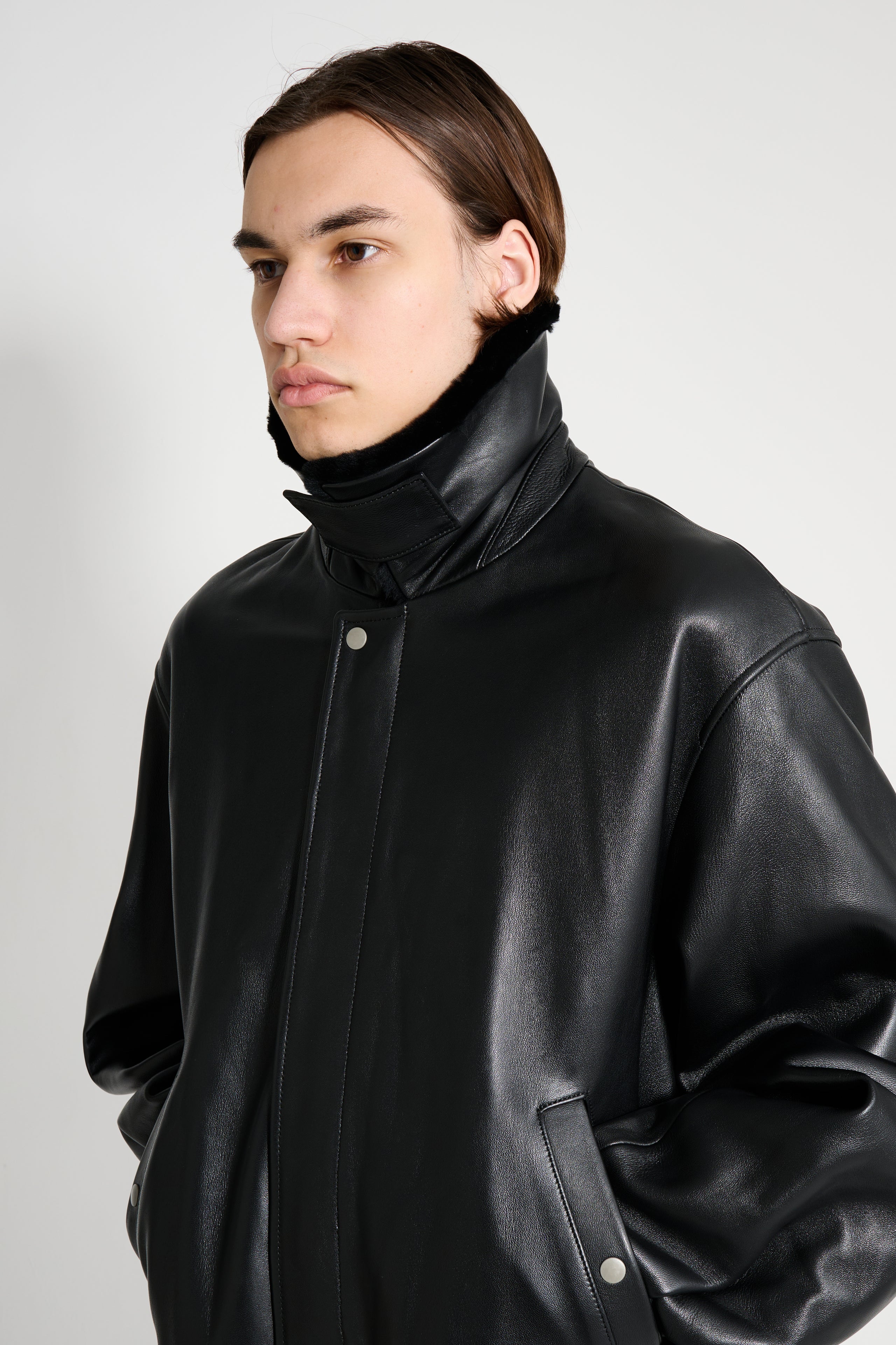 ssstein Mouton Collar Sheep Leather Zip Jacket Black