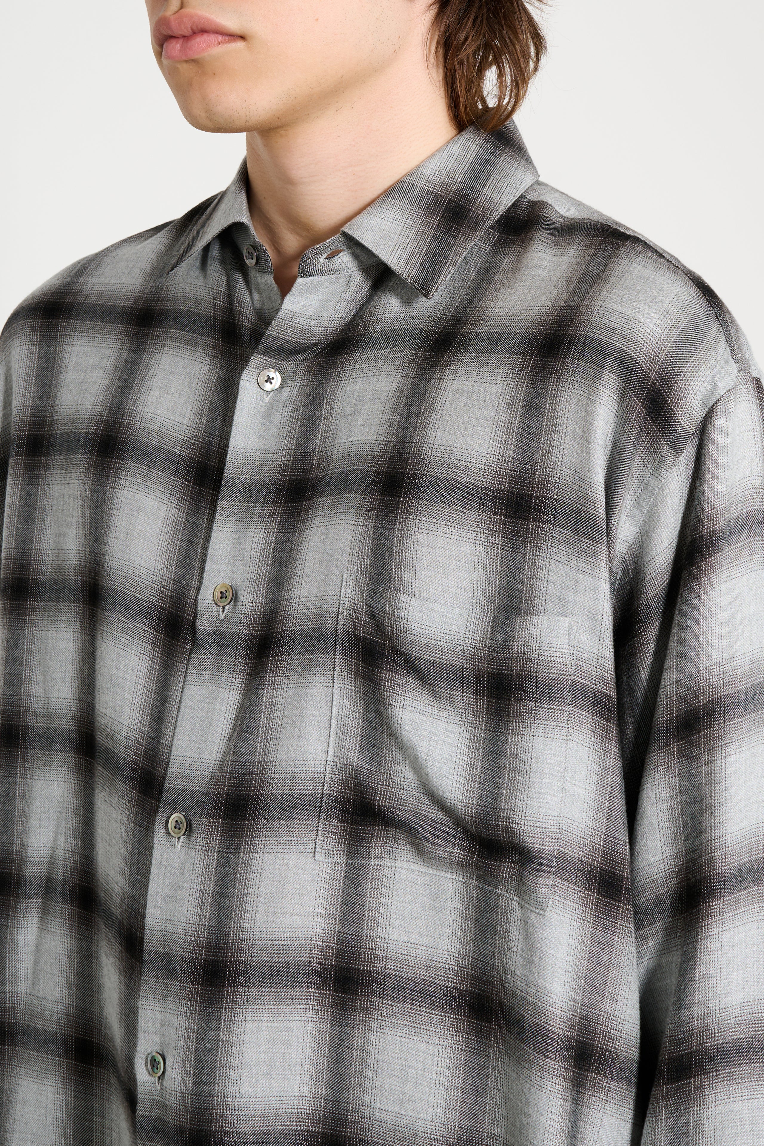 ssstein Rayon / Lyocell Check Oversized Down Pat Shirt Black Ombre