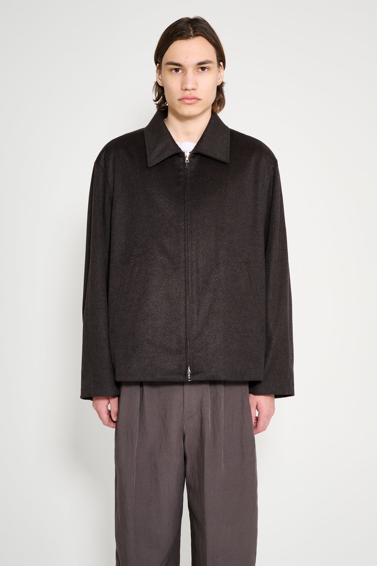 ssstein Pure Cashmere Zip Short Jacket Dark Brown