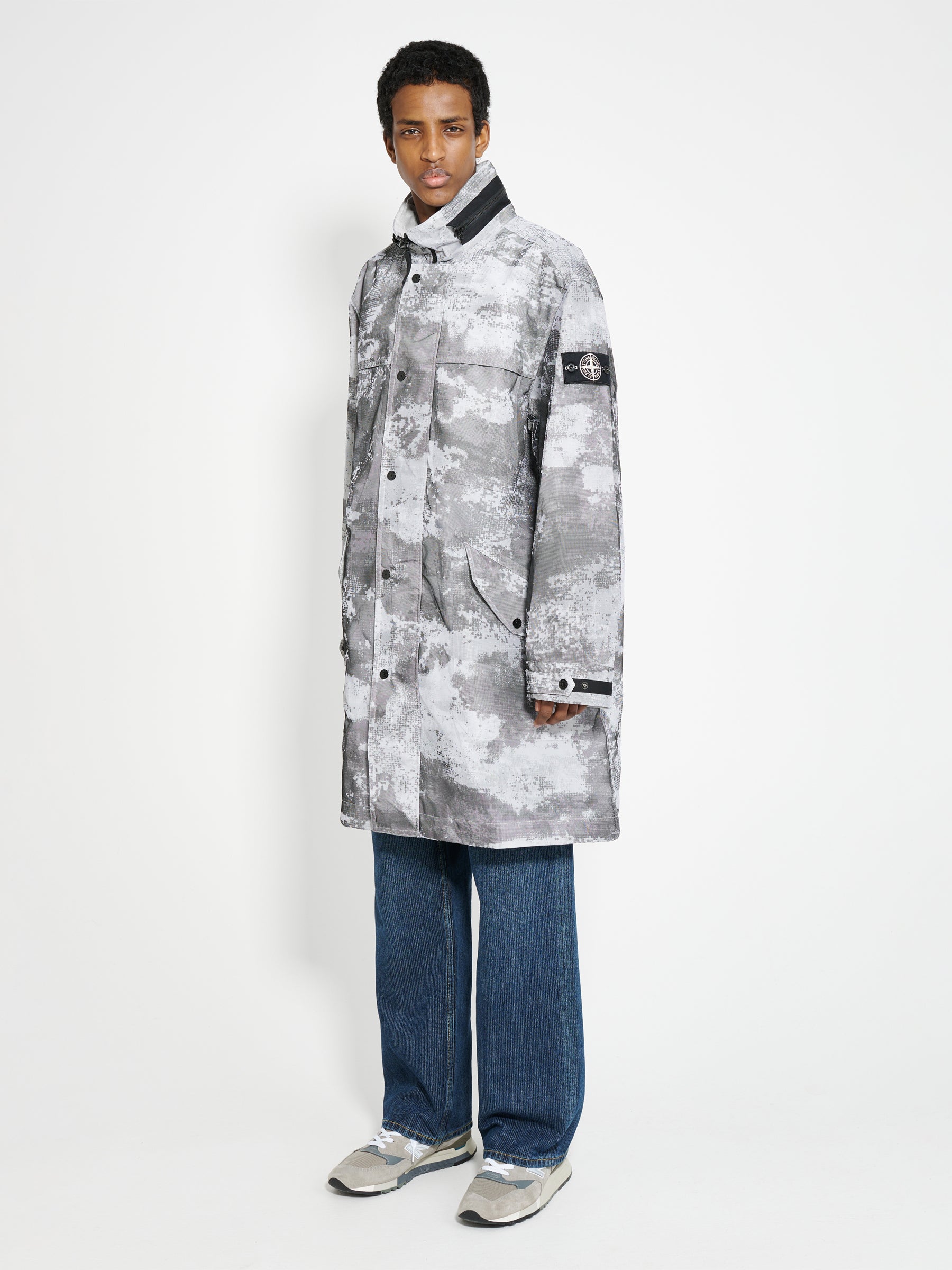 Stone Island Dissolving Grid Camo Mesh Coat Dust