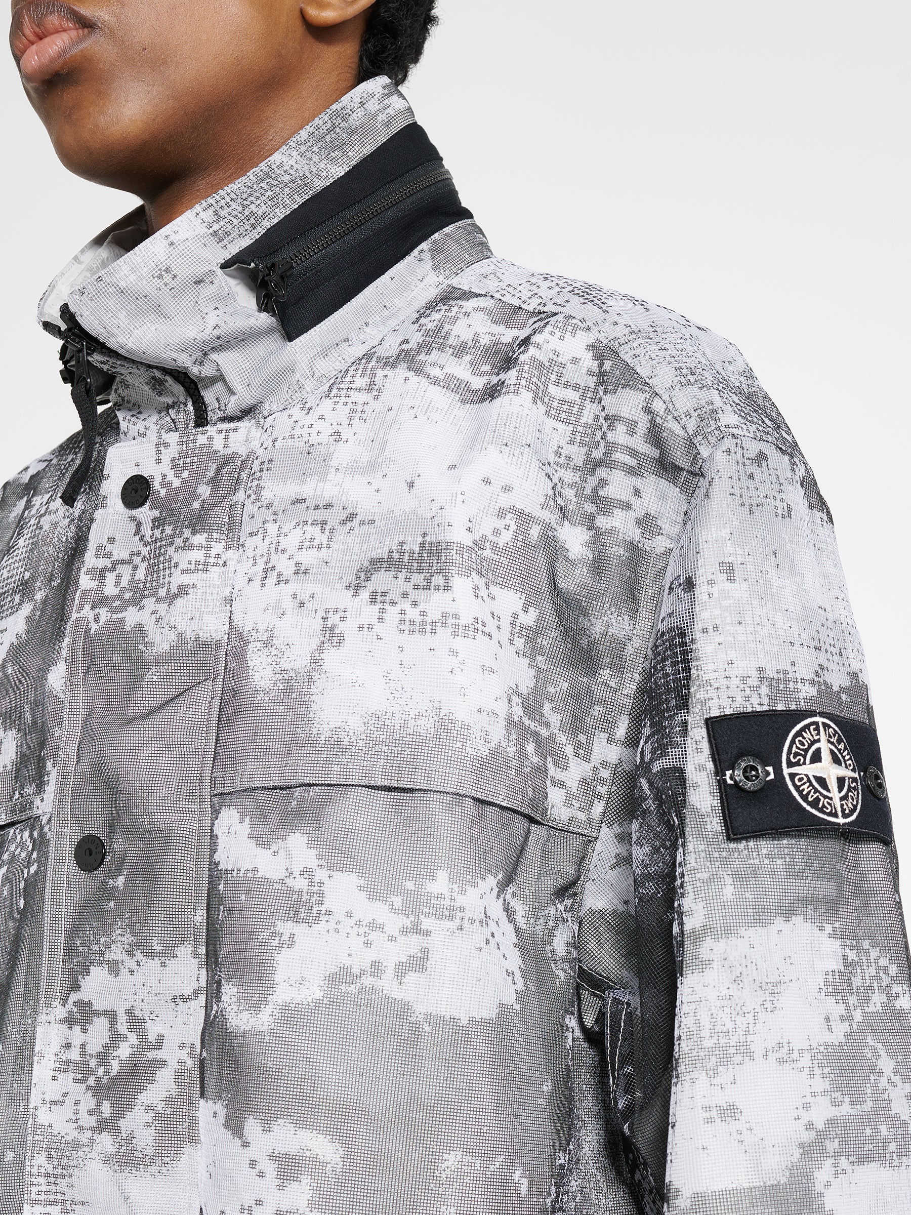 Stone Island Dissolving Grid Camo Mesh Coat Dust