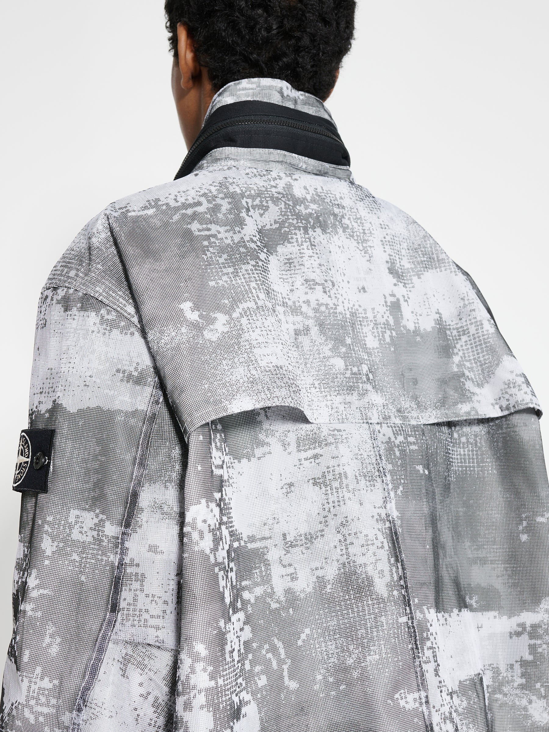Stone Island Dissolving Grid Camo Mesh Coat Dust