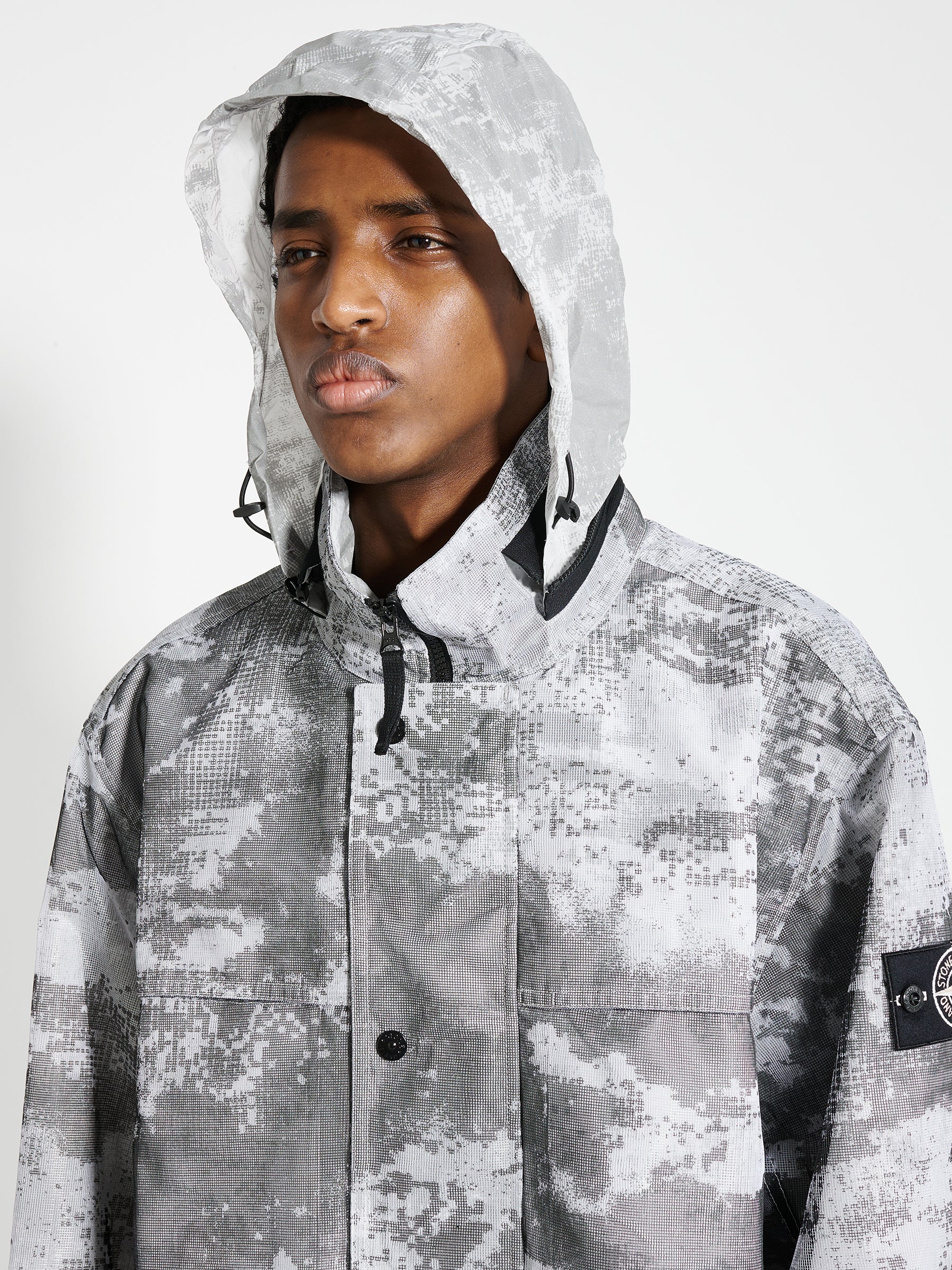 Stone Island Dissolving Grid Camo Mesh Coat Dust