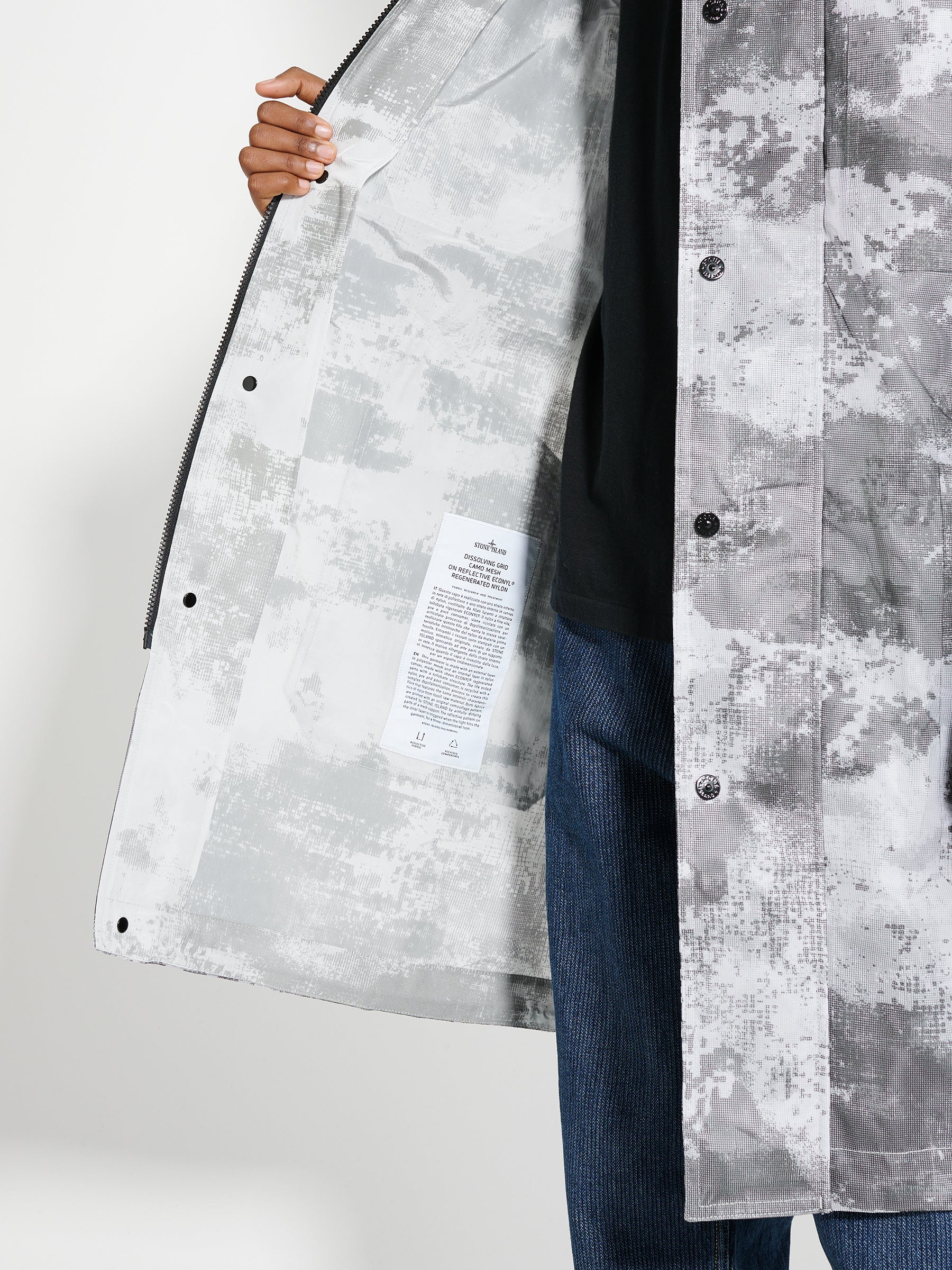 Stone Island Dissolving Grid Camo Mesh Coat Dust