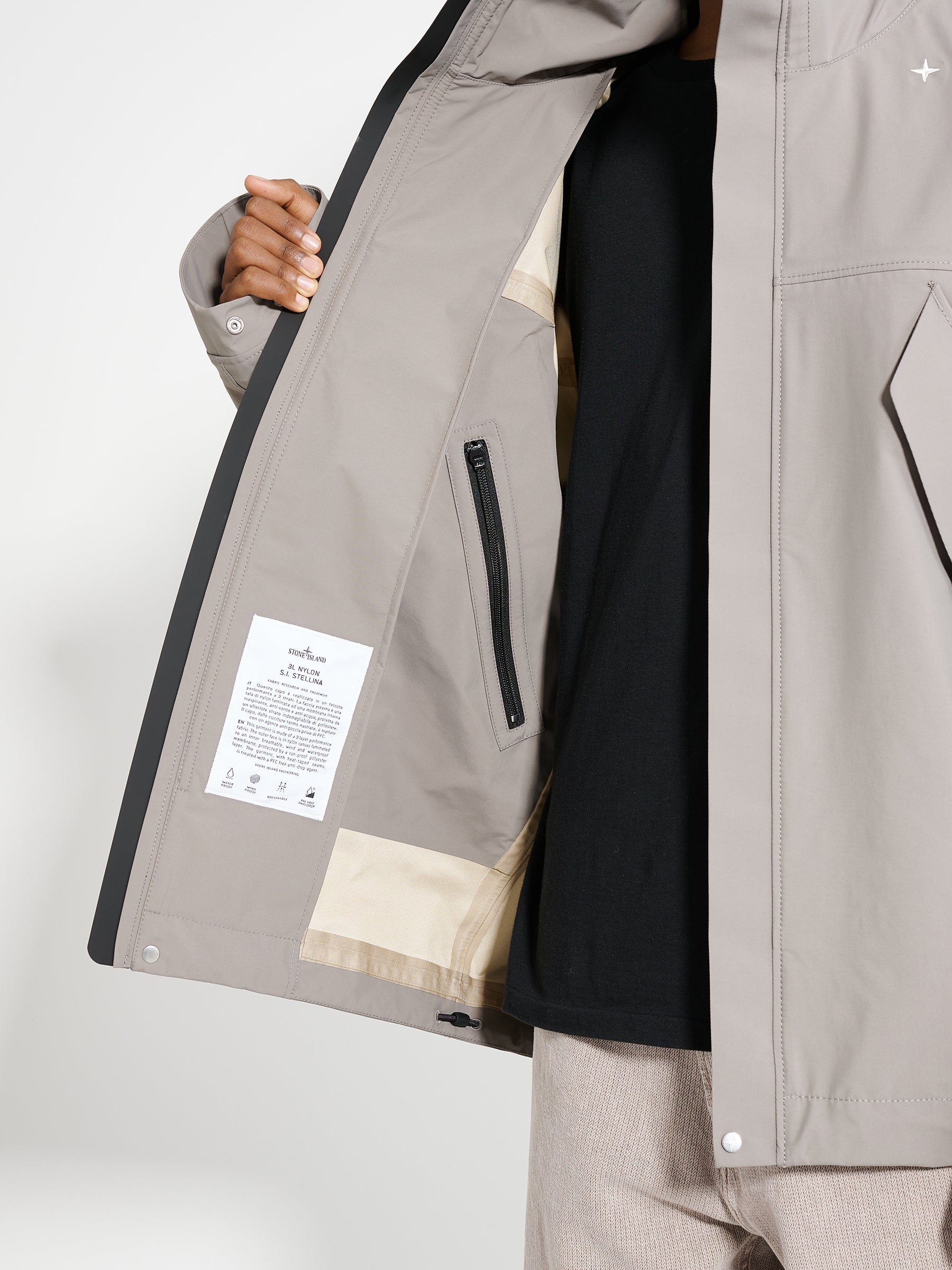 Stone Island Stellina 3L Nylon Hooded Jacket Dove Grey