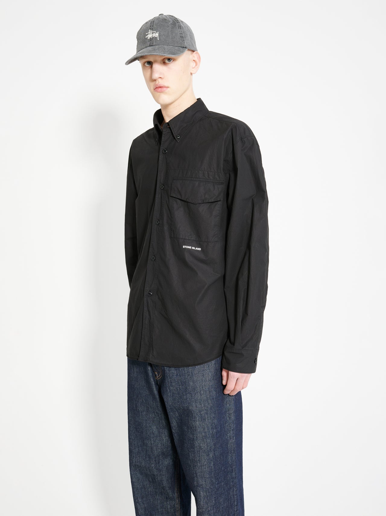Stone Island Button Down Shirt Black