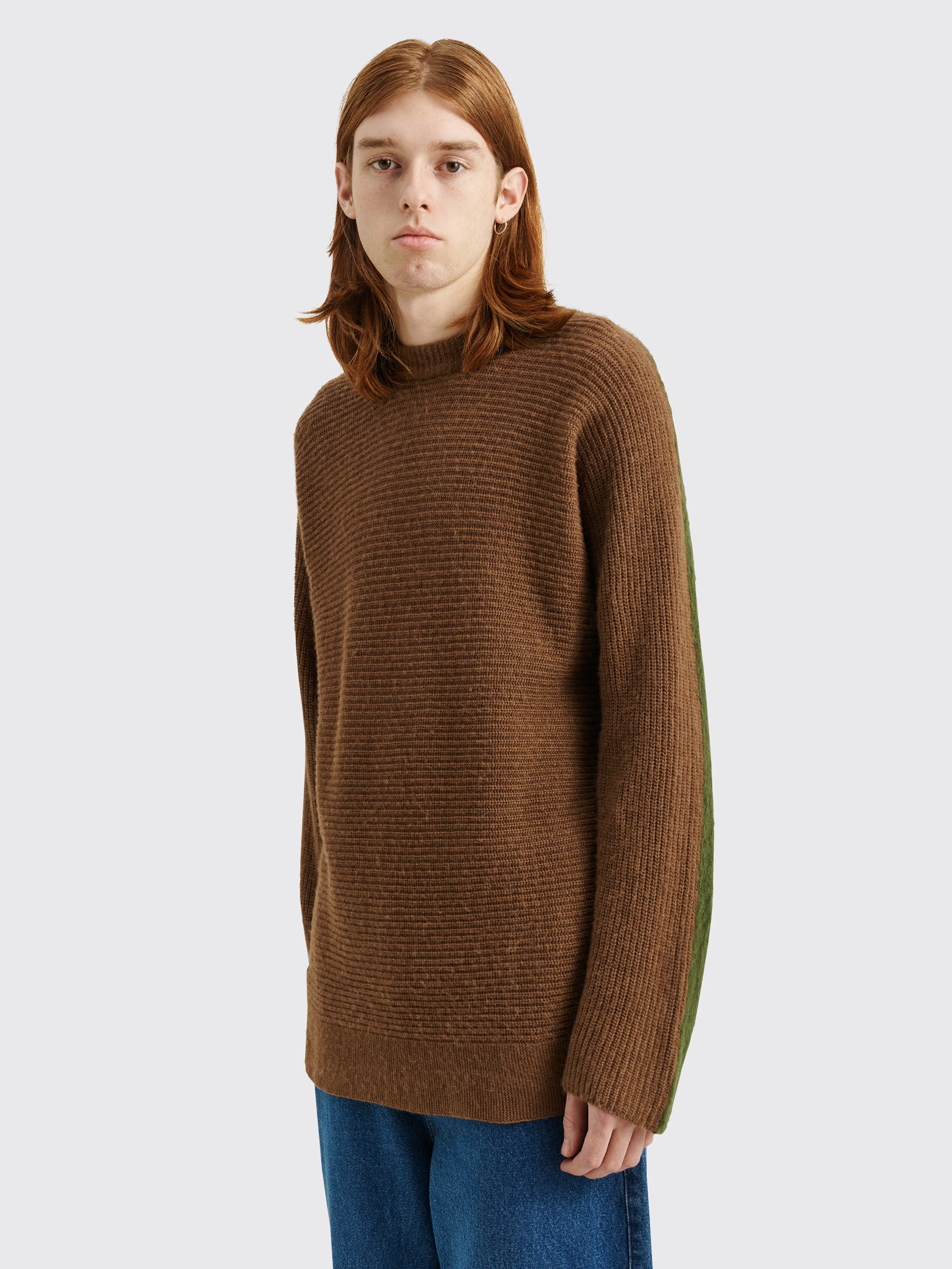 TRÈS BIEN everywear Split Knitted Sweater Wool Blend Brown / Green