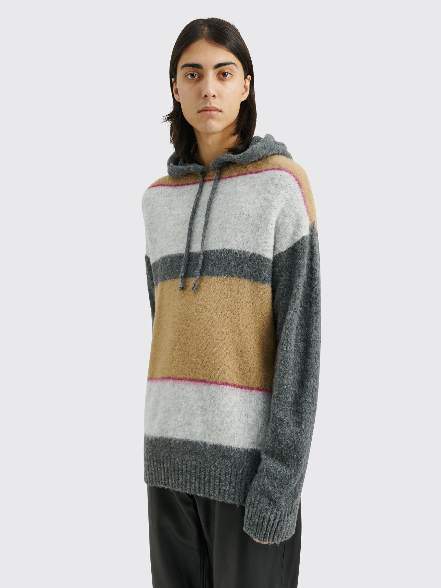 TRÈS BIEN everywear Knitted Hoodie Fuzzy Stripe Grey