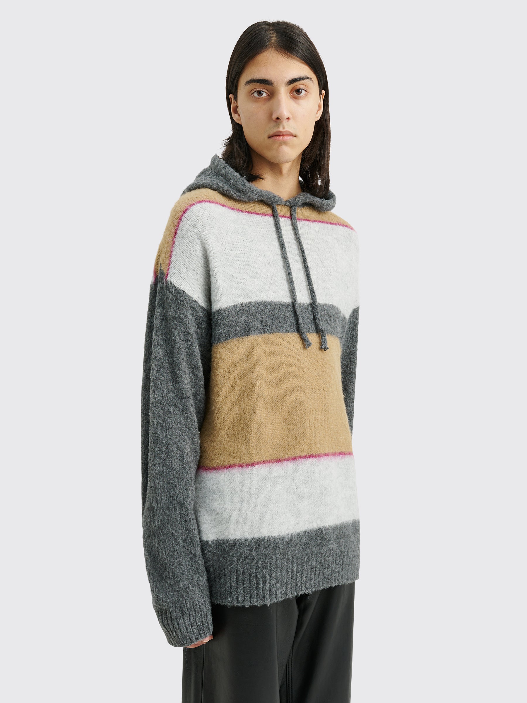 TRÈS BIEN everywear Knitted Hoodie Fuzzy Stripe Grey