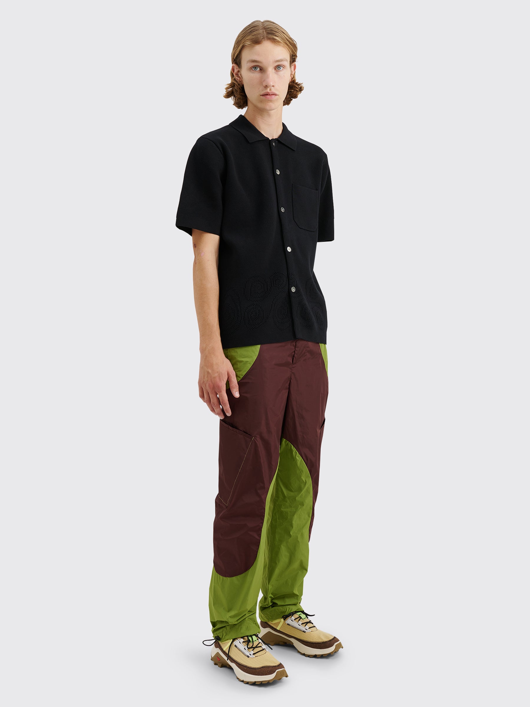 TRÈS BIEN everywear Tech Panelled Trousers Nylon Burgundy / Green