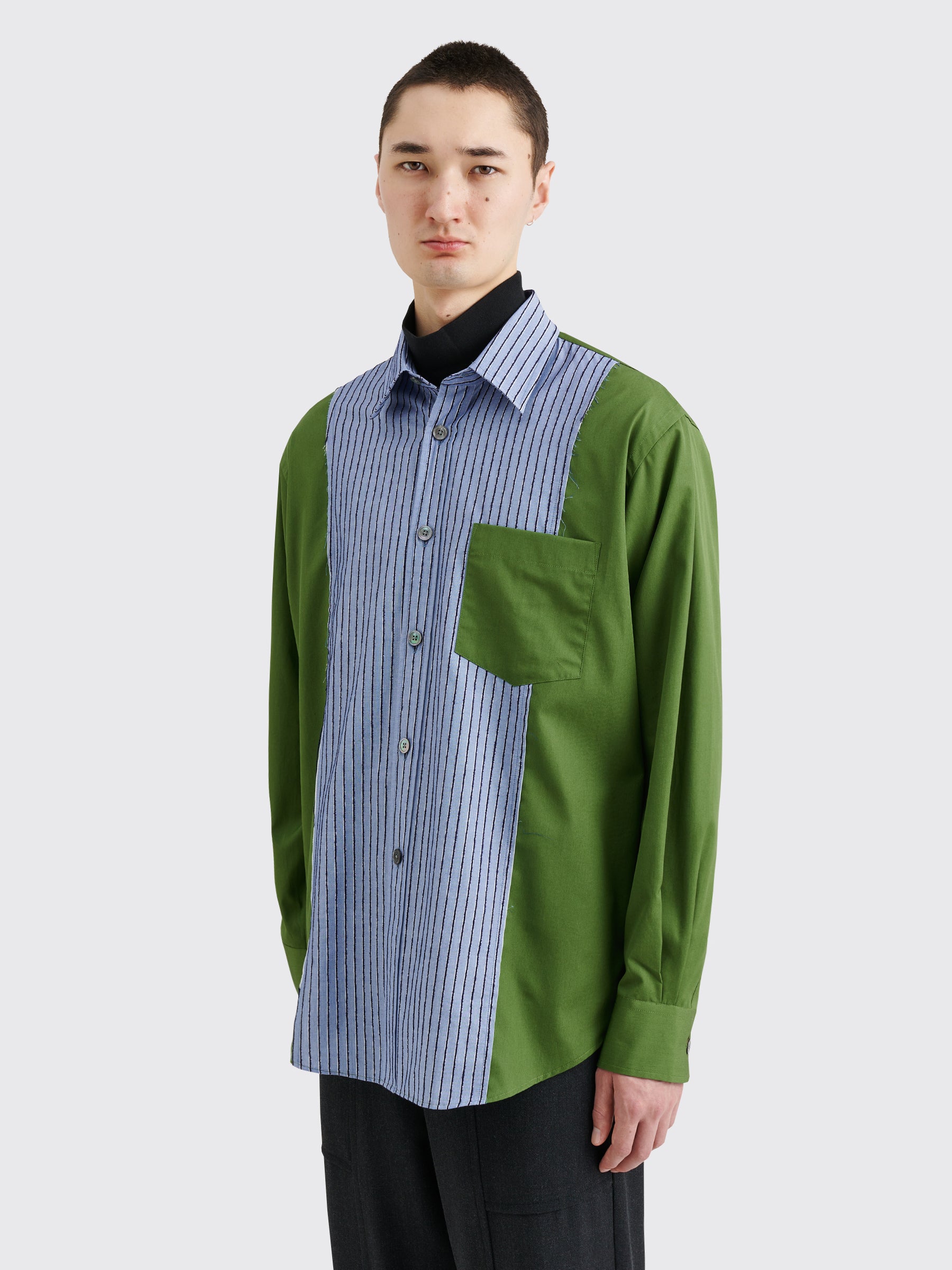 TRÈS BIEN everywear Raw Seam Oversized Classic Shirt Cotton Green Stripe