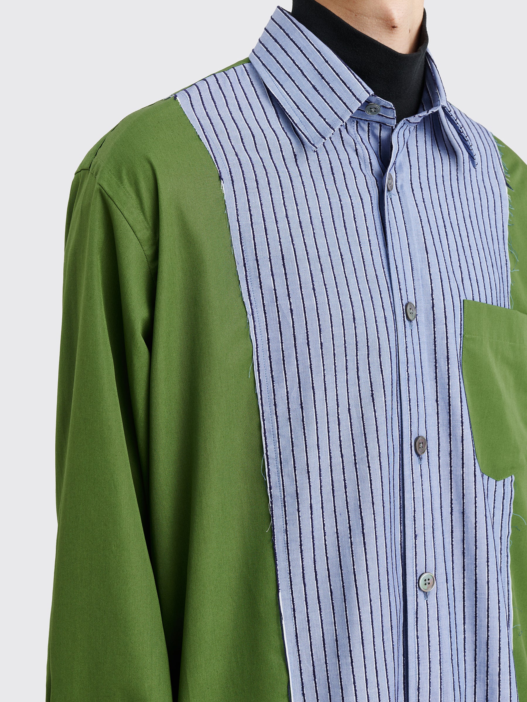TRÈS BIEN everywear Raw Seam Oversized Classic Shirt Cotton Green Stripe