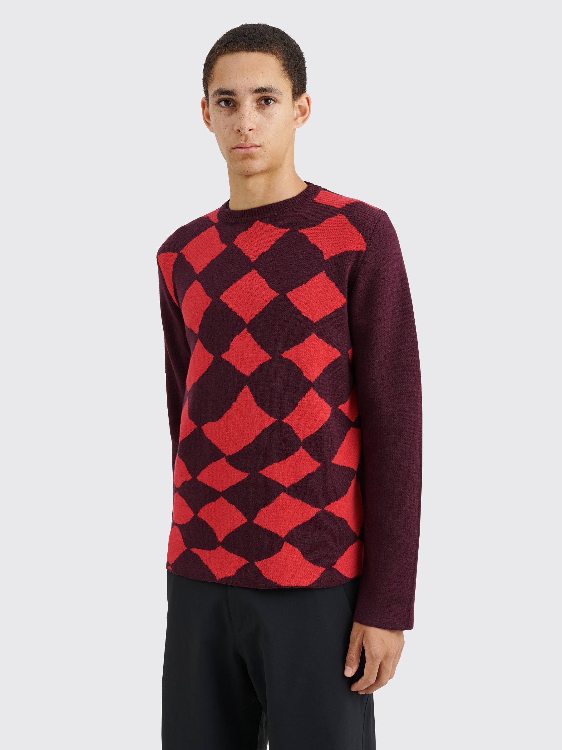TRÈS BIEN everywear Pattern Knitted Sweatshirt Cotton Cashmere Burgundy / Red