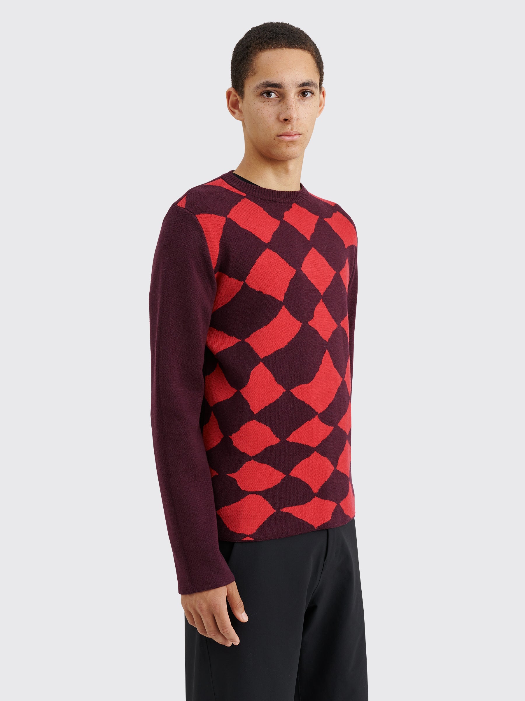 TRÈS BIEN everywear Pattern Knitted Sweatshirt Cotton Cashmere Burgundy / Red