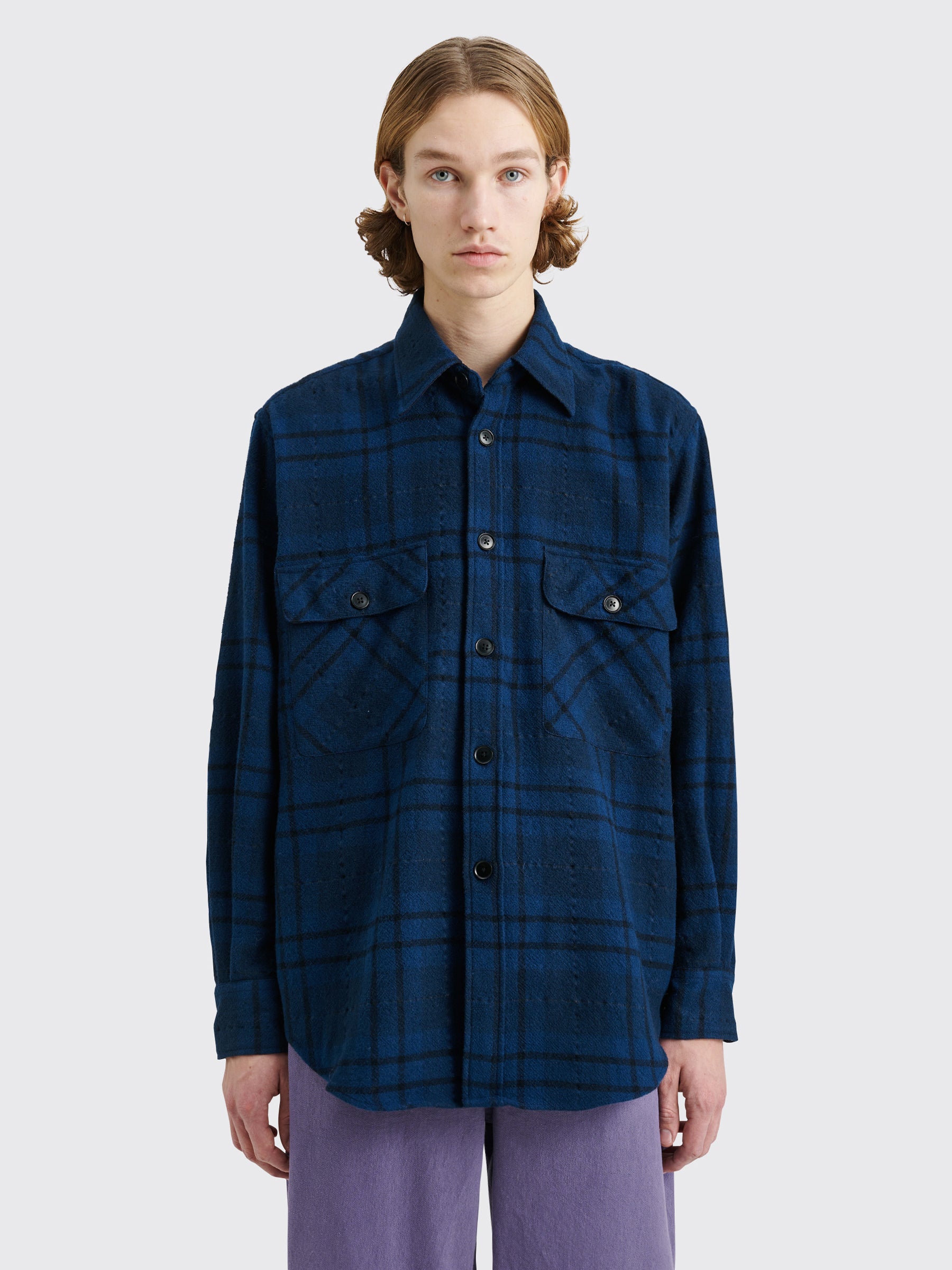 TRÈS BIEN everywear Oversized Classic Shirt Wool Blue Flannel