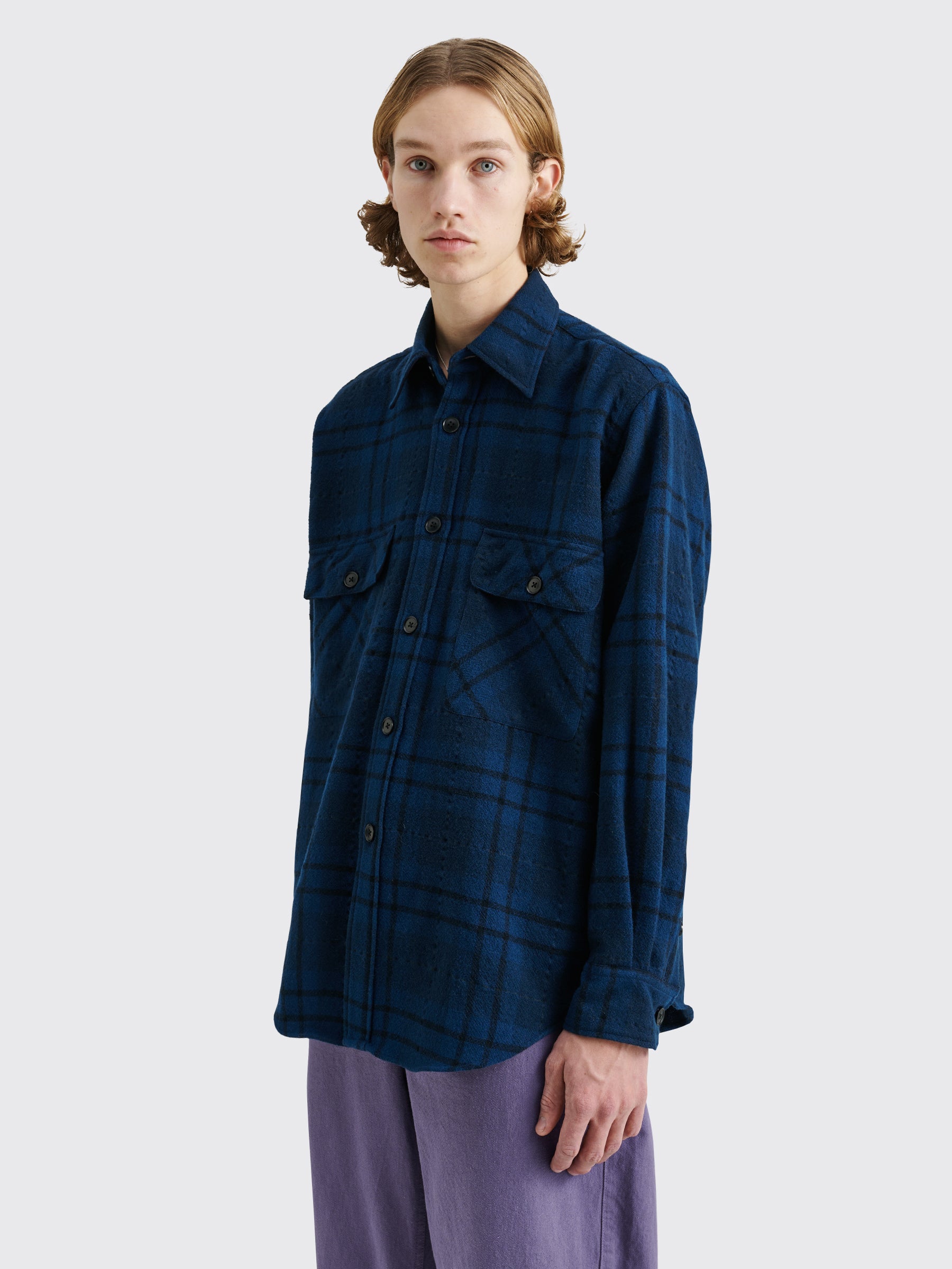 TRÈS BIEN everywear Oversized Classic Shirt Wool Blue Flannel