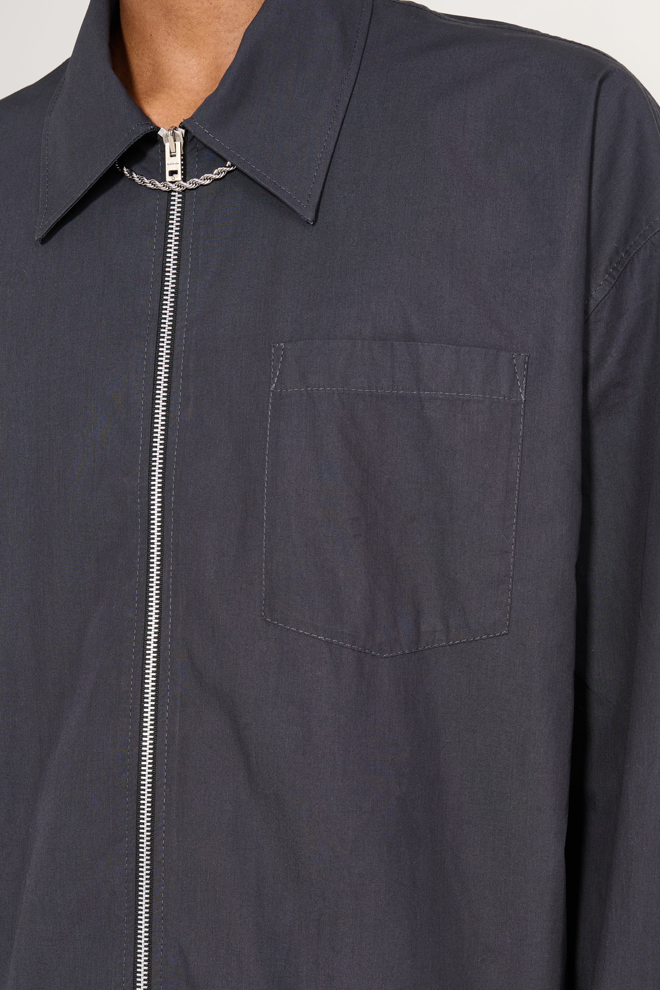 Acne Studios Cotton Poplin Zip Shirt Charcoal Black