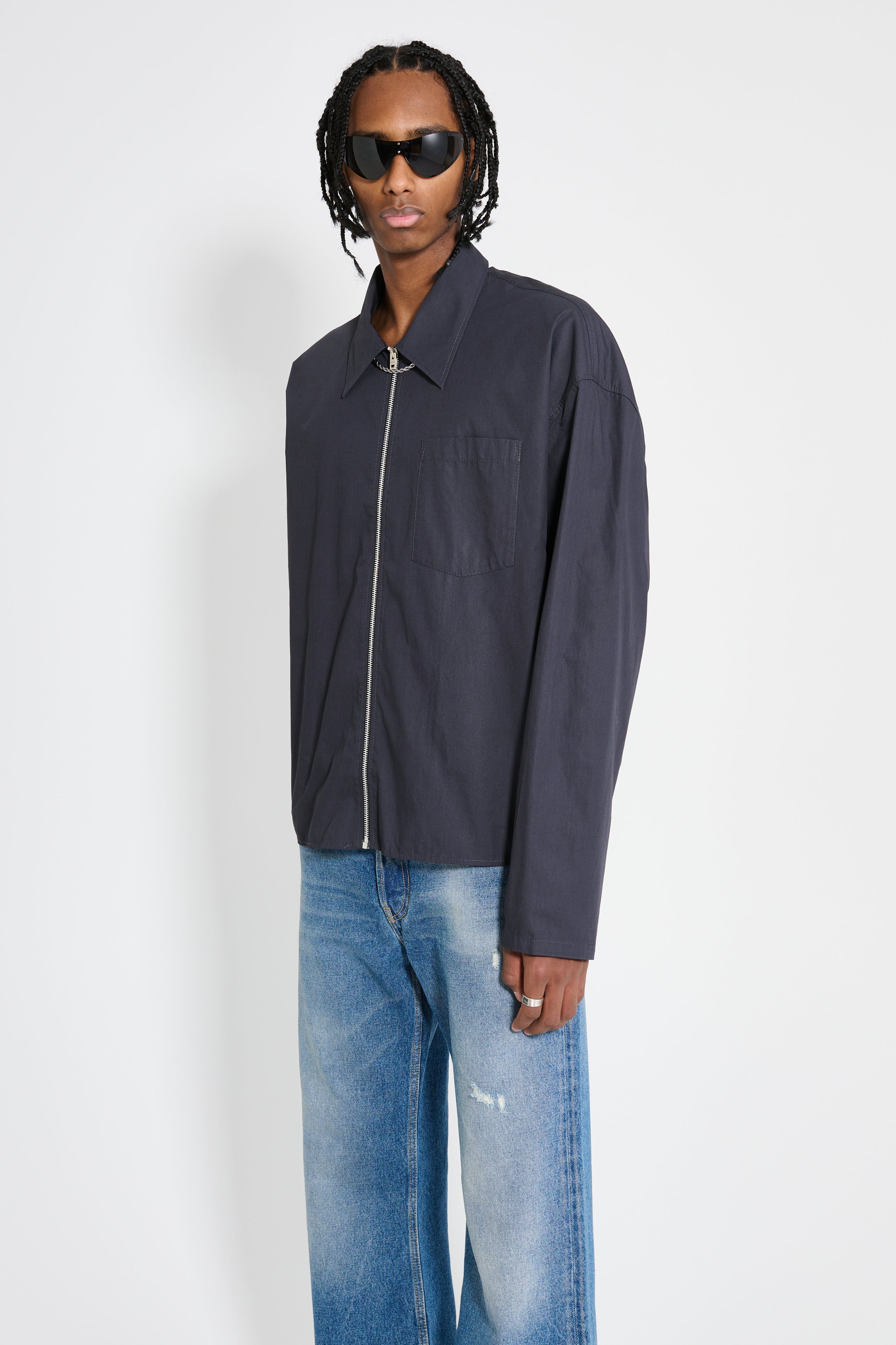 Acne Studios Cotton Poplin Zip Shirt Charcoal Black