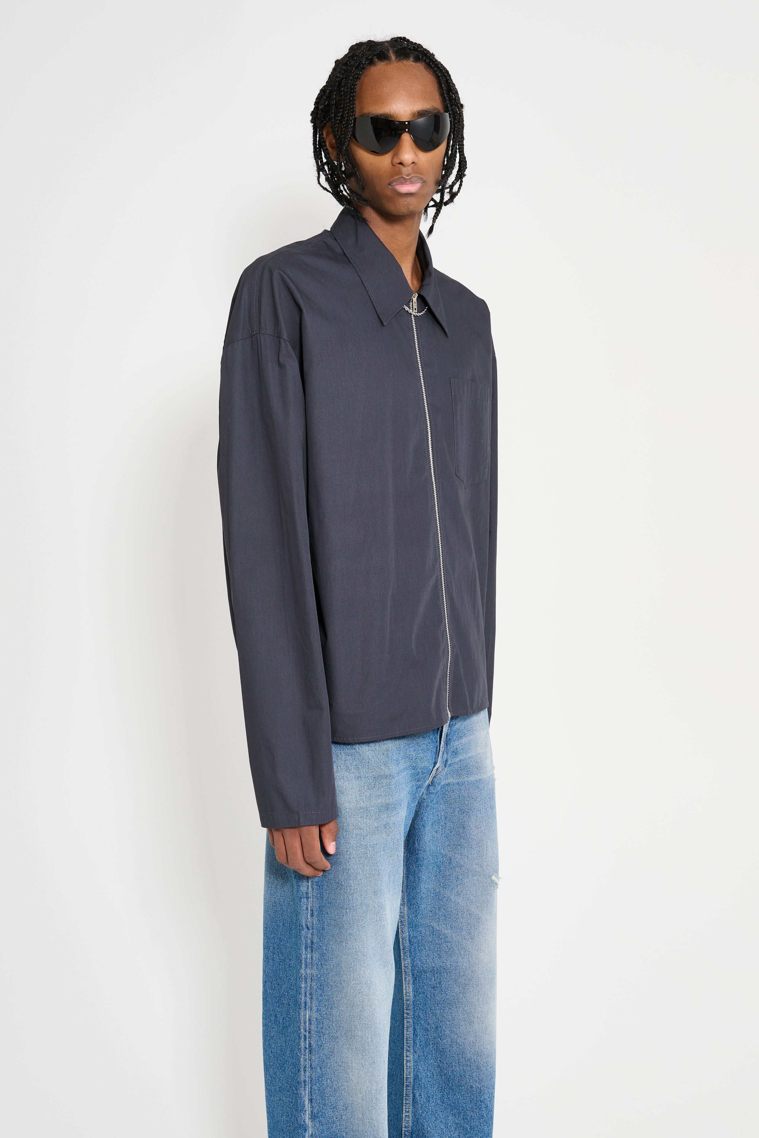 Acne Studios Cotton Poplin Zip Shirt Charcoal Black