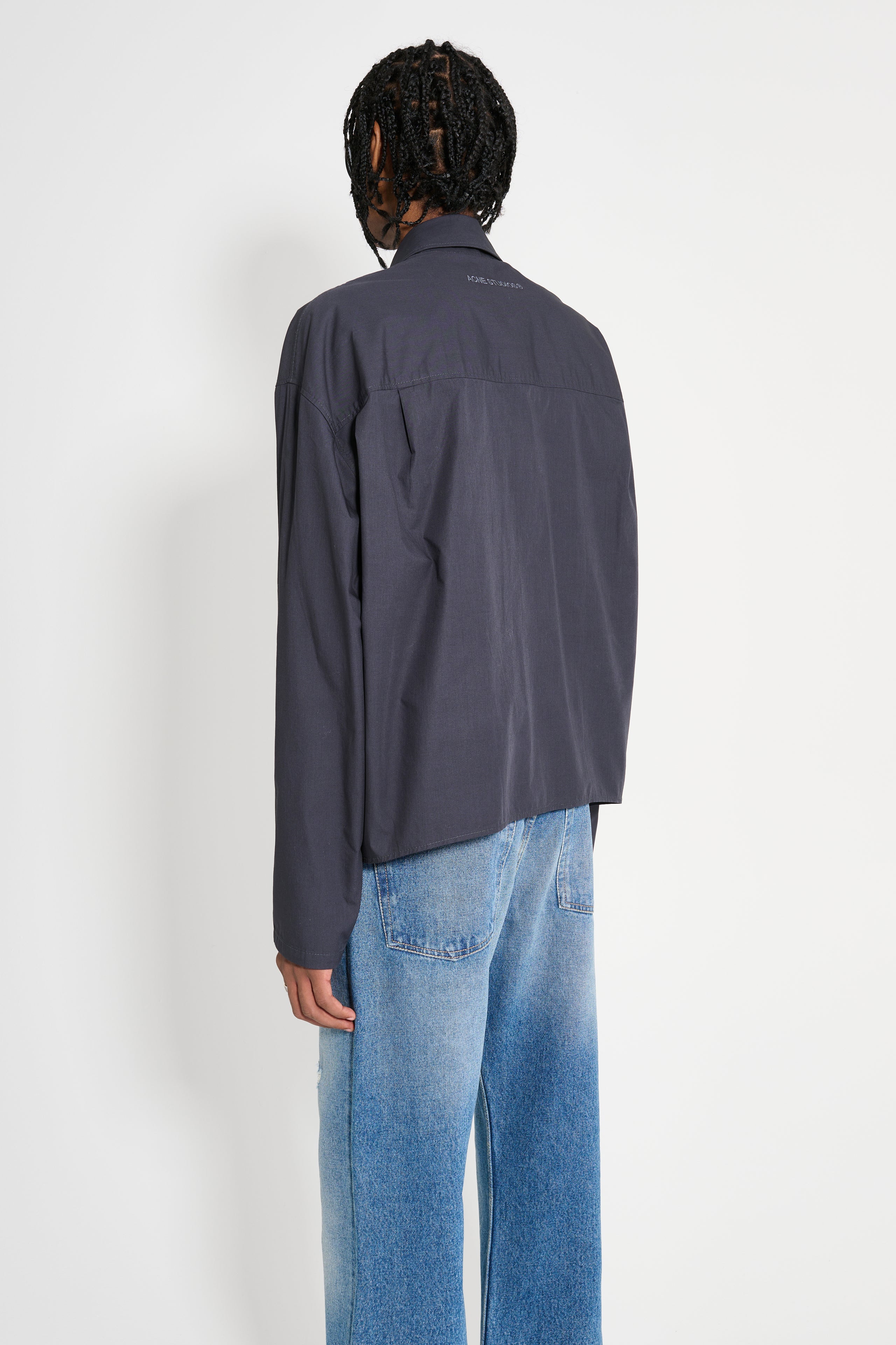 Acne Studios Cotton Poplin Zip Shirt Charcoal Black