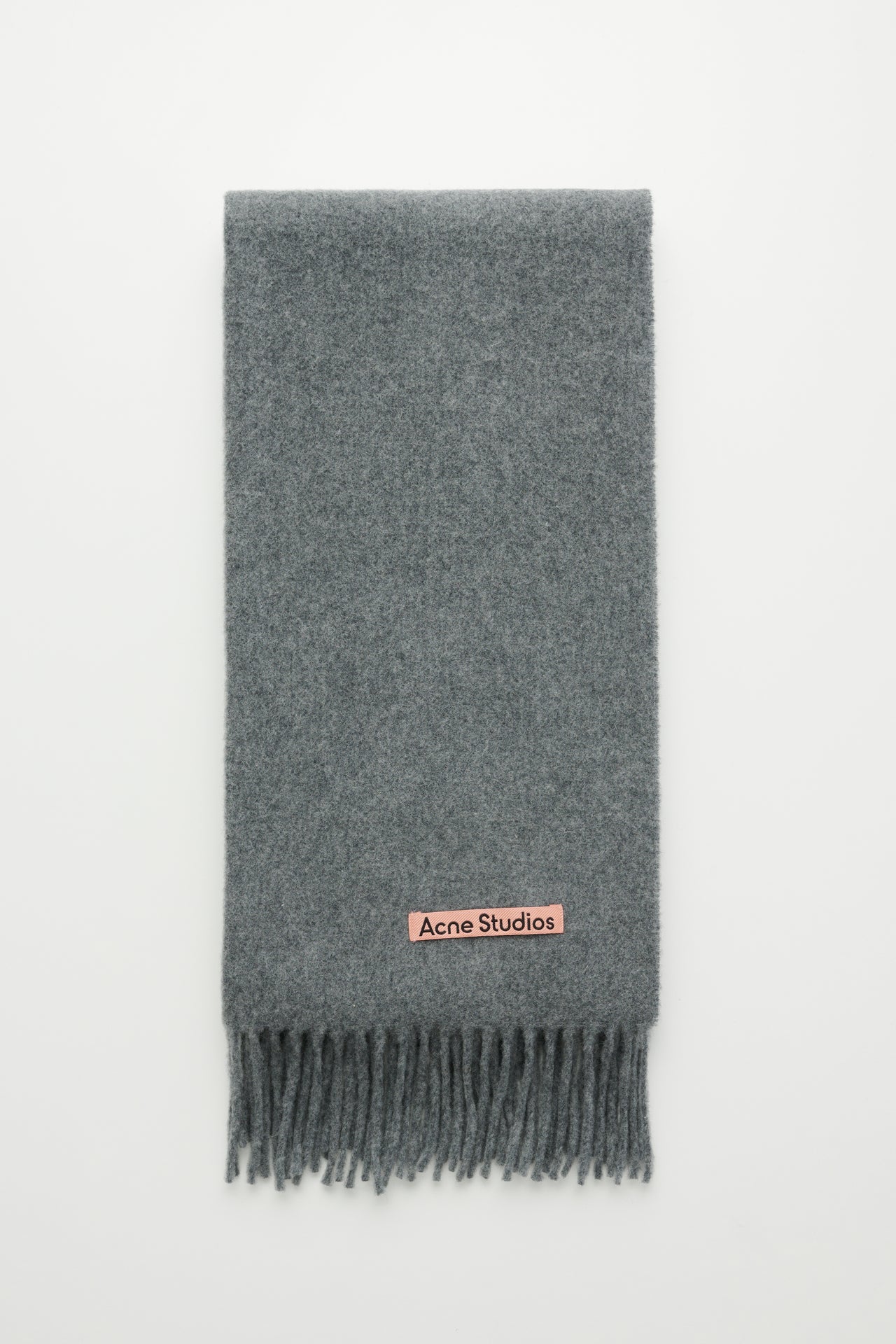 Acne Studios Fringe Wool Scarf Narrow Grey Melange