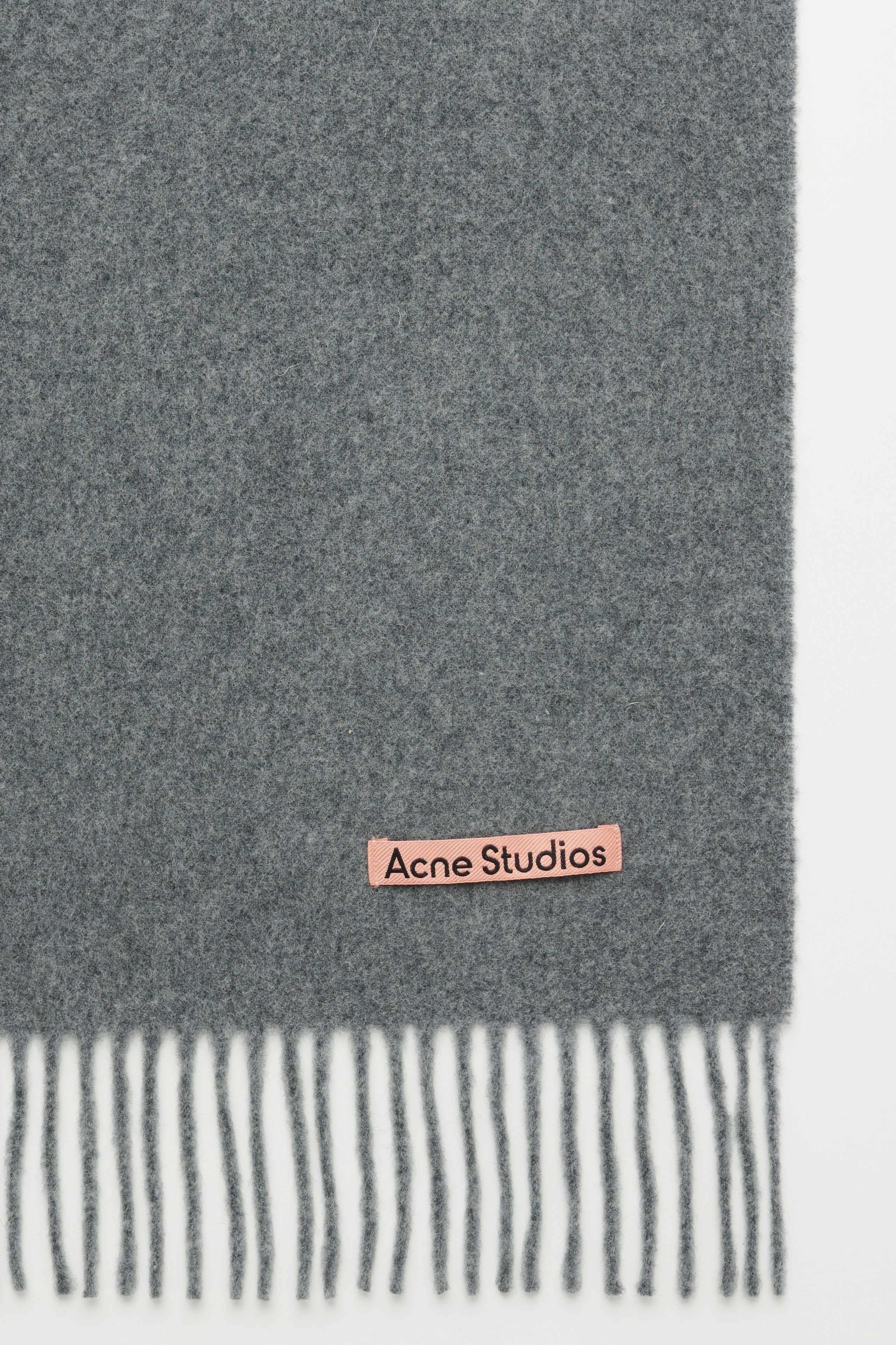 Acne Studios Fringe Wool Scarf Narrow Grey Melange