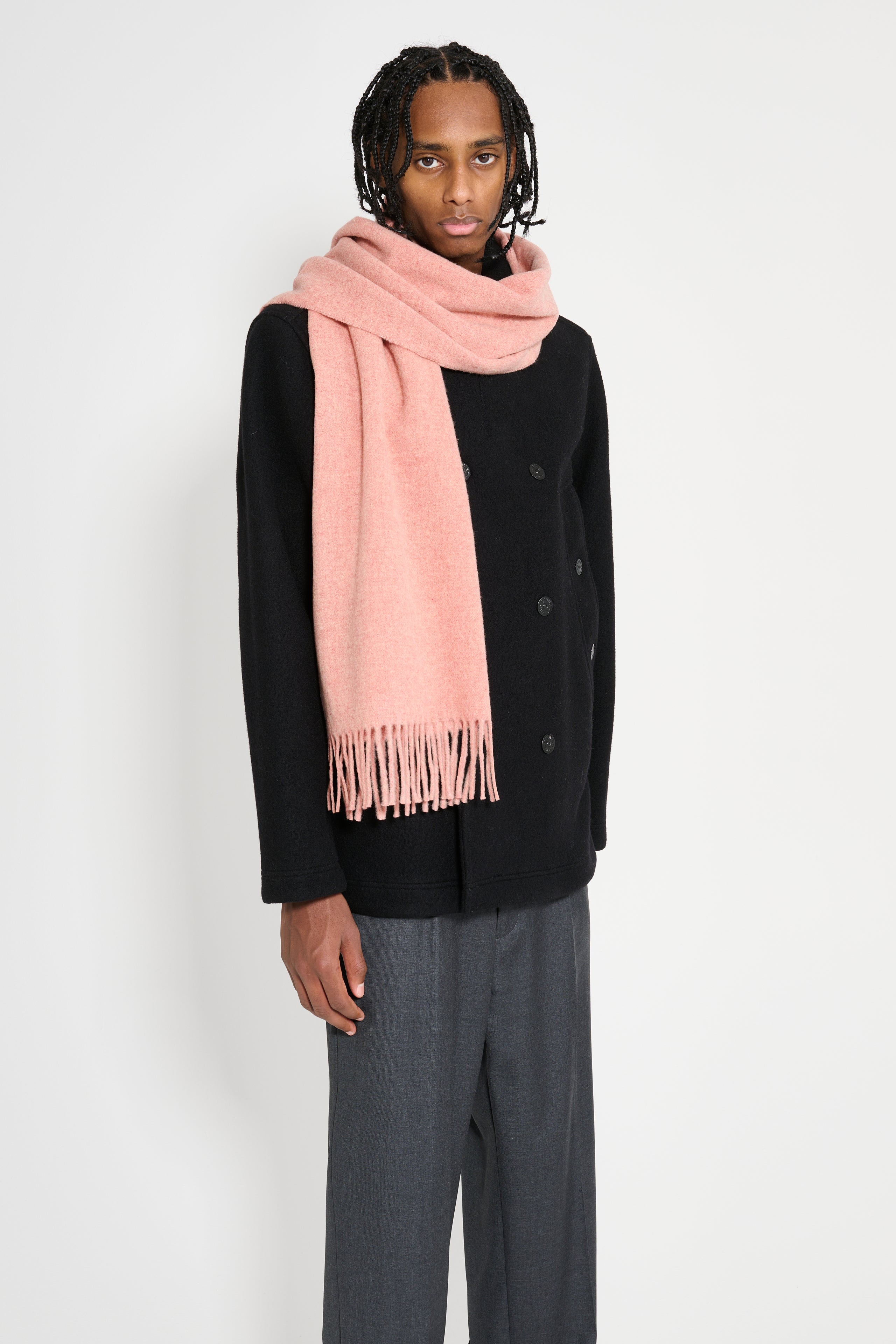 Acne Studios Fringe Wool Scarf Narrow Rose Melange