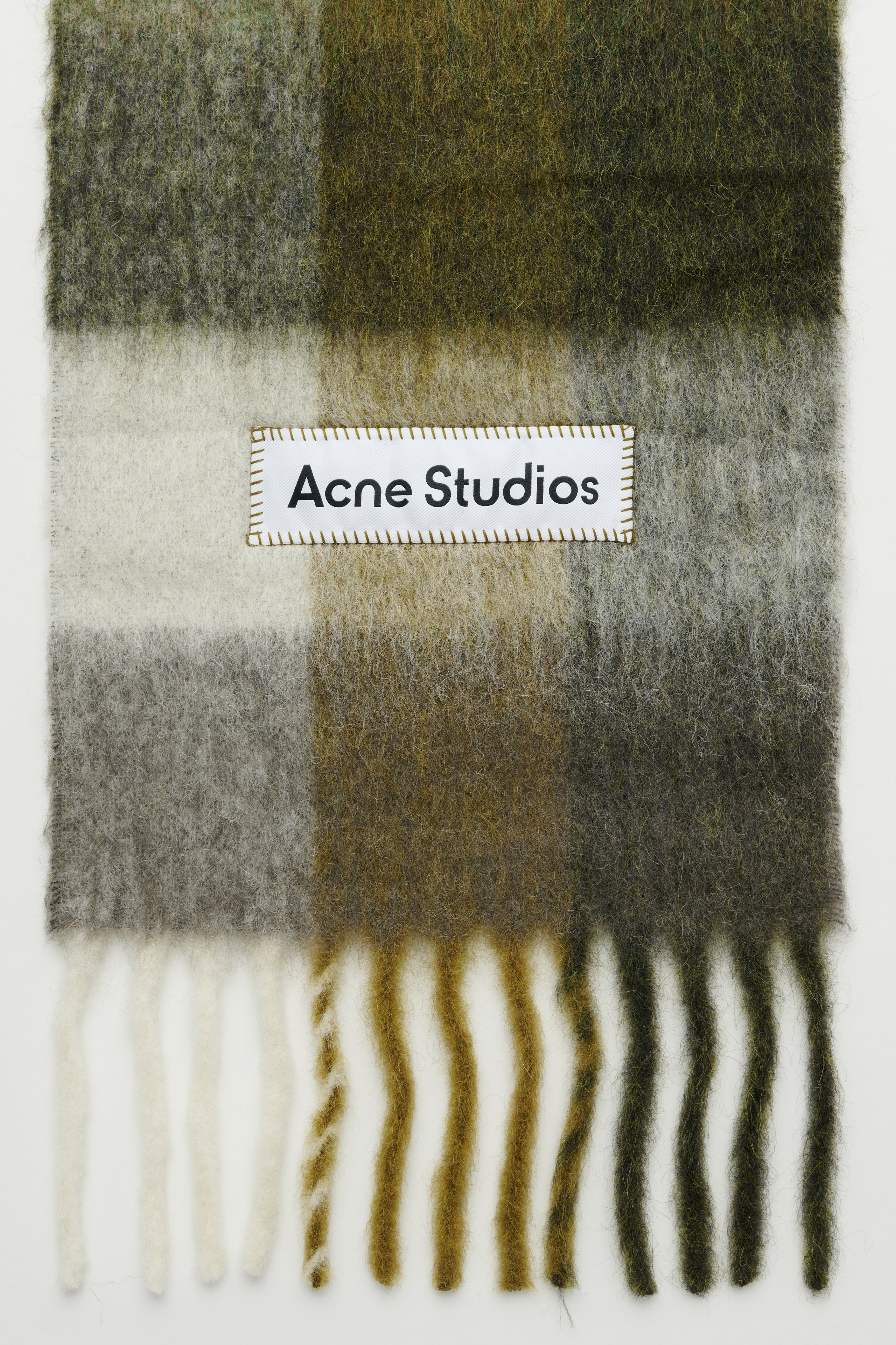 Acne Studios Fringe Wool Scarf Taupe / Green / Black