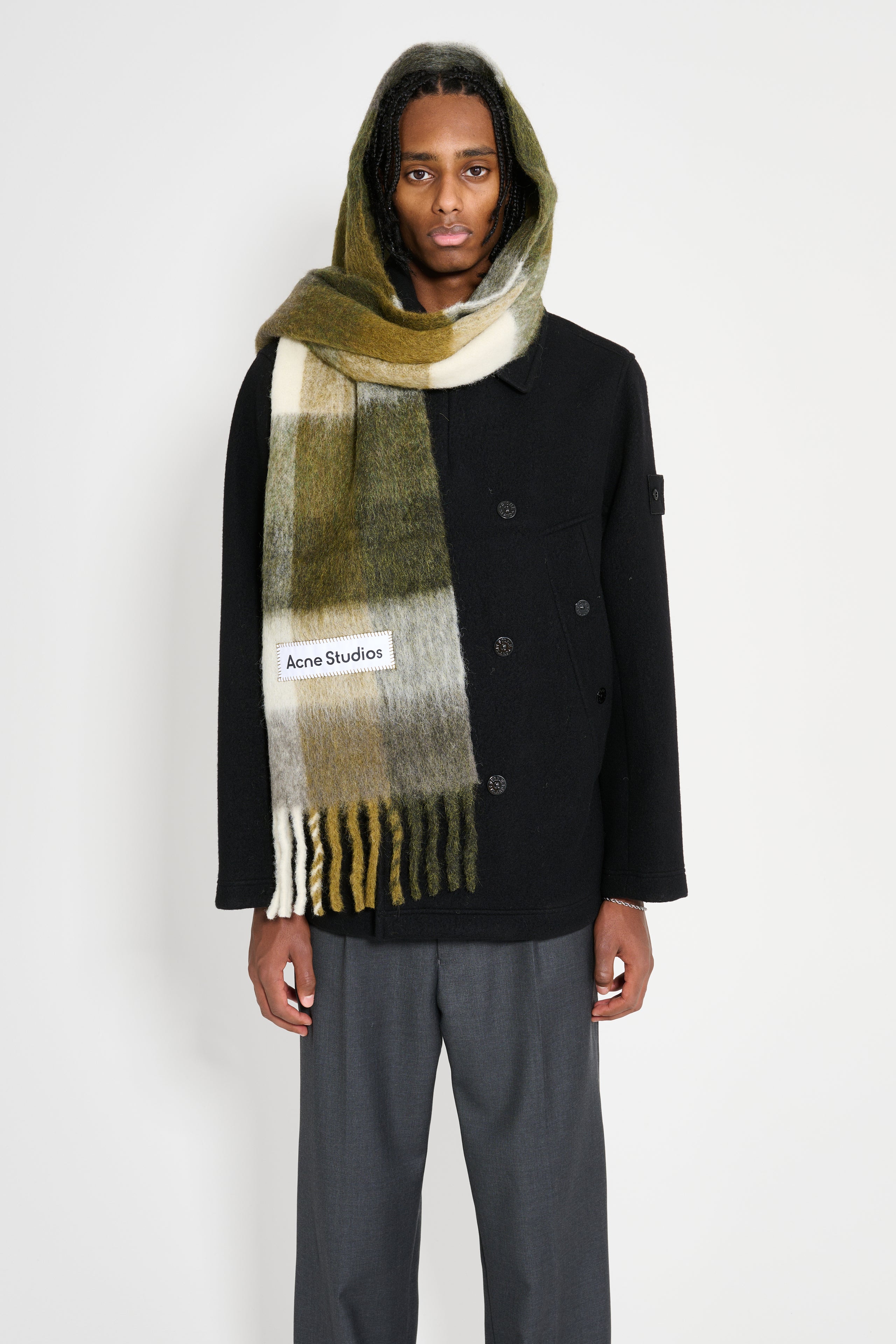 Acne Studios Fringe Wool Scarf Taupe / Green / Black