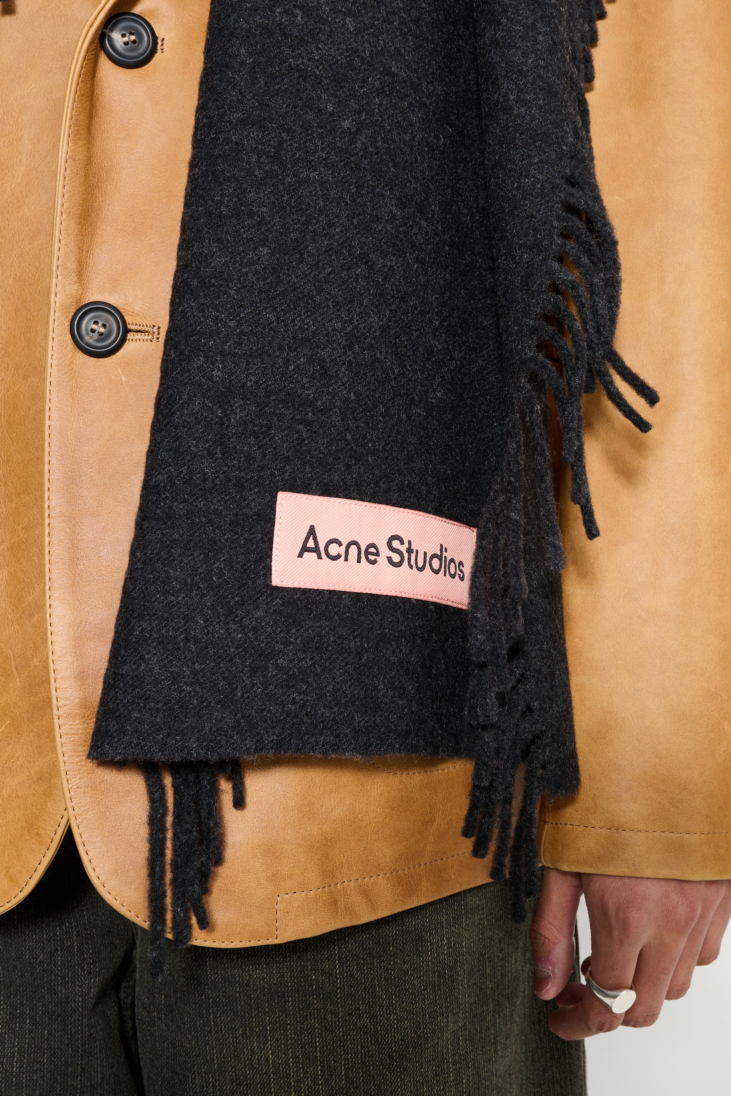 Acne Studios Lateral Fringe Scarf Black Melange