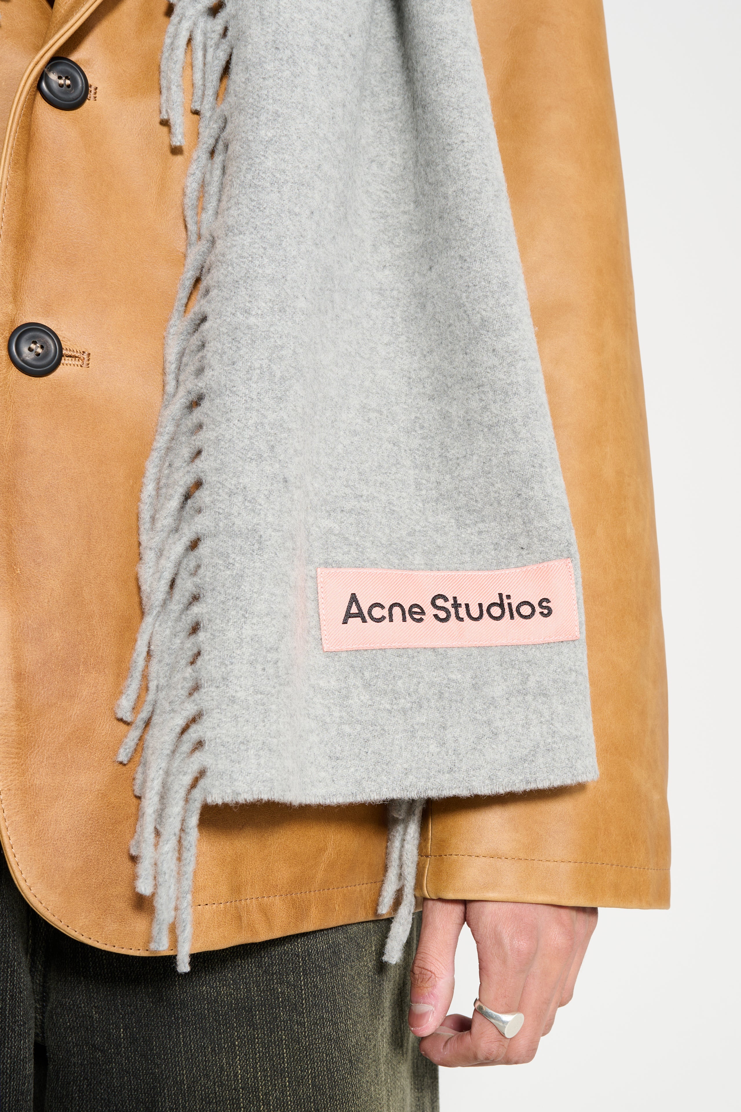 Acne Studios Lateral Fringe Scarf Light Grey Melange