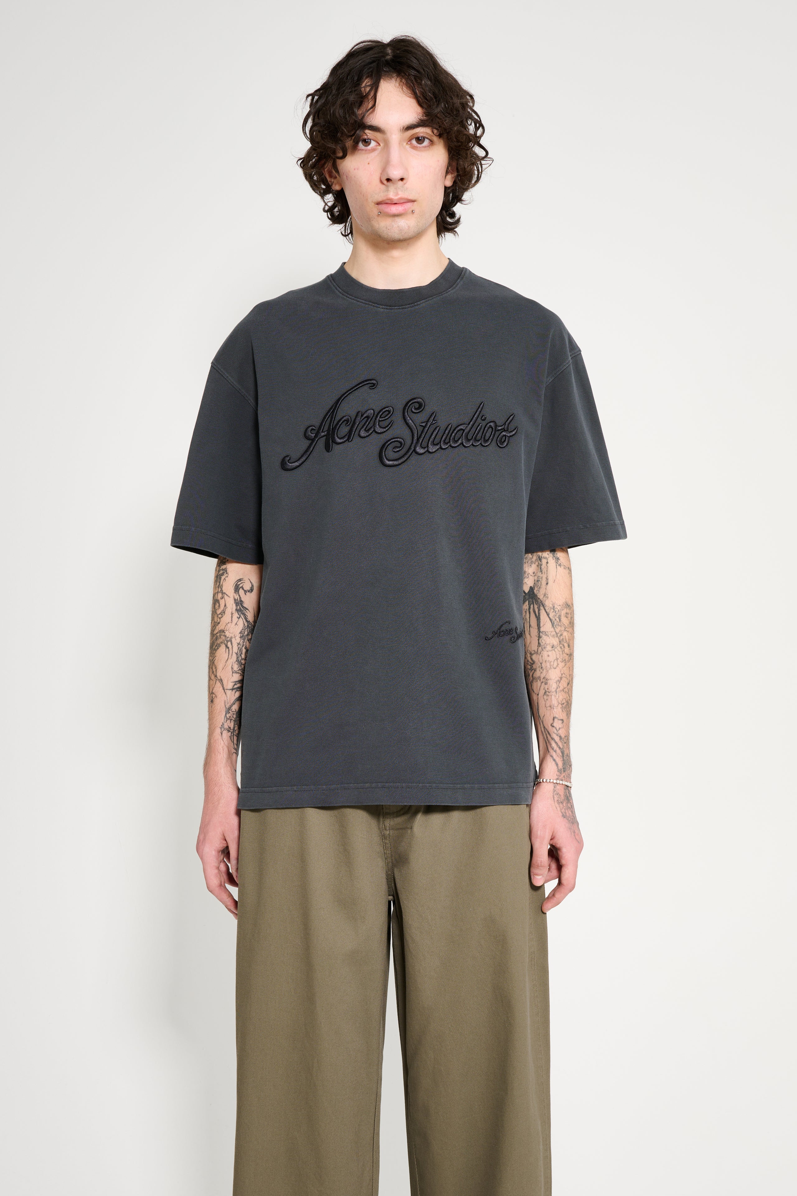 Acne Studios Cotton Pique Logo T-shirt Faded Black