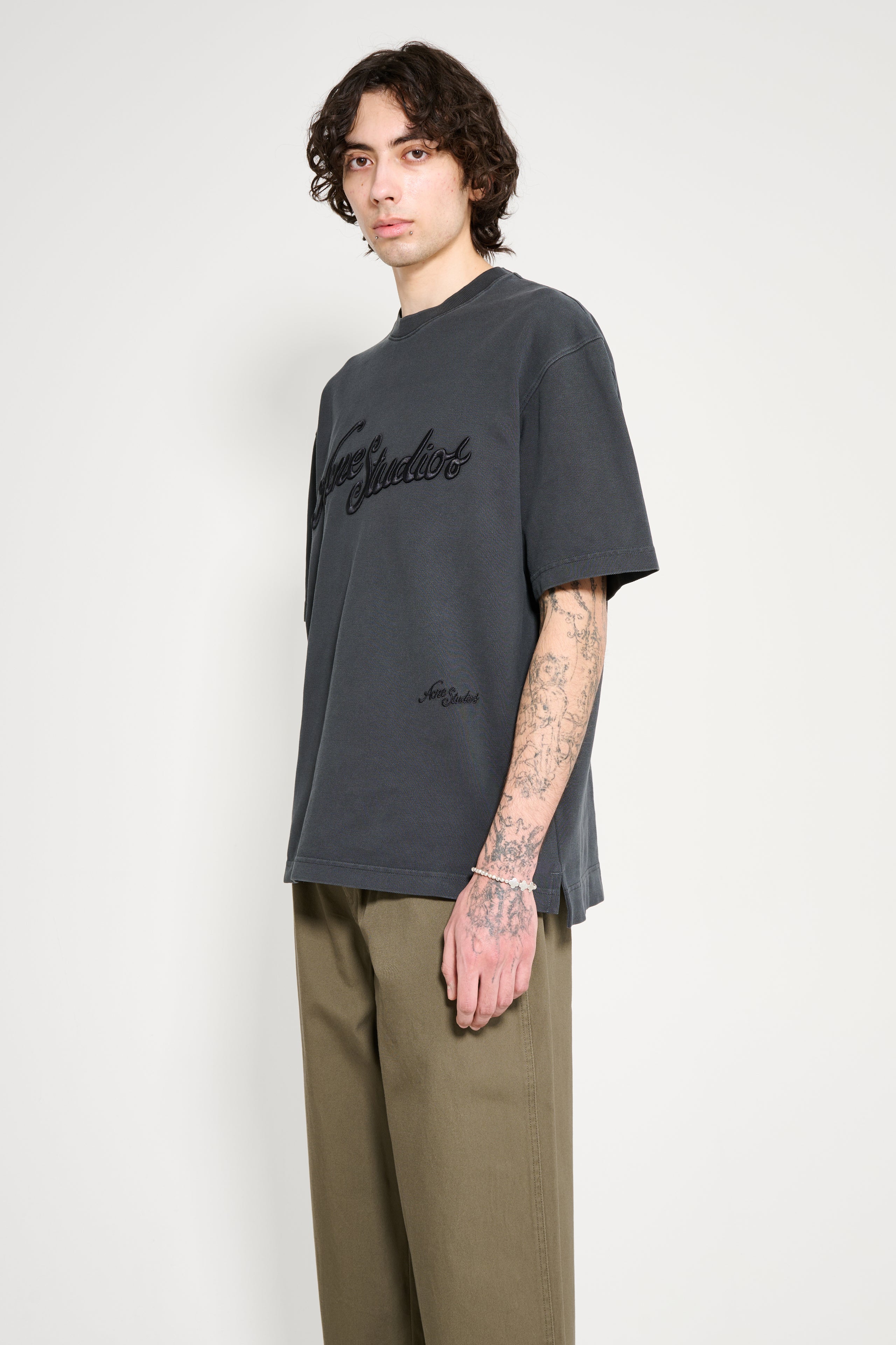 Acne Studios Cotton Pique Logo T-shirt Faded Black