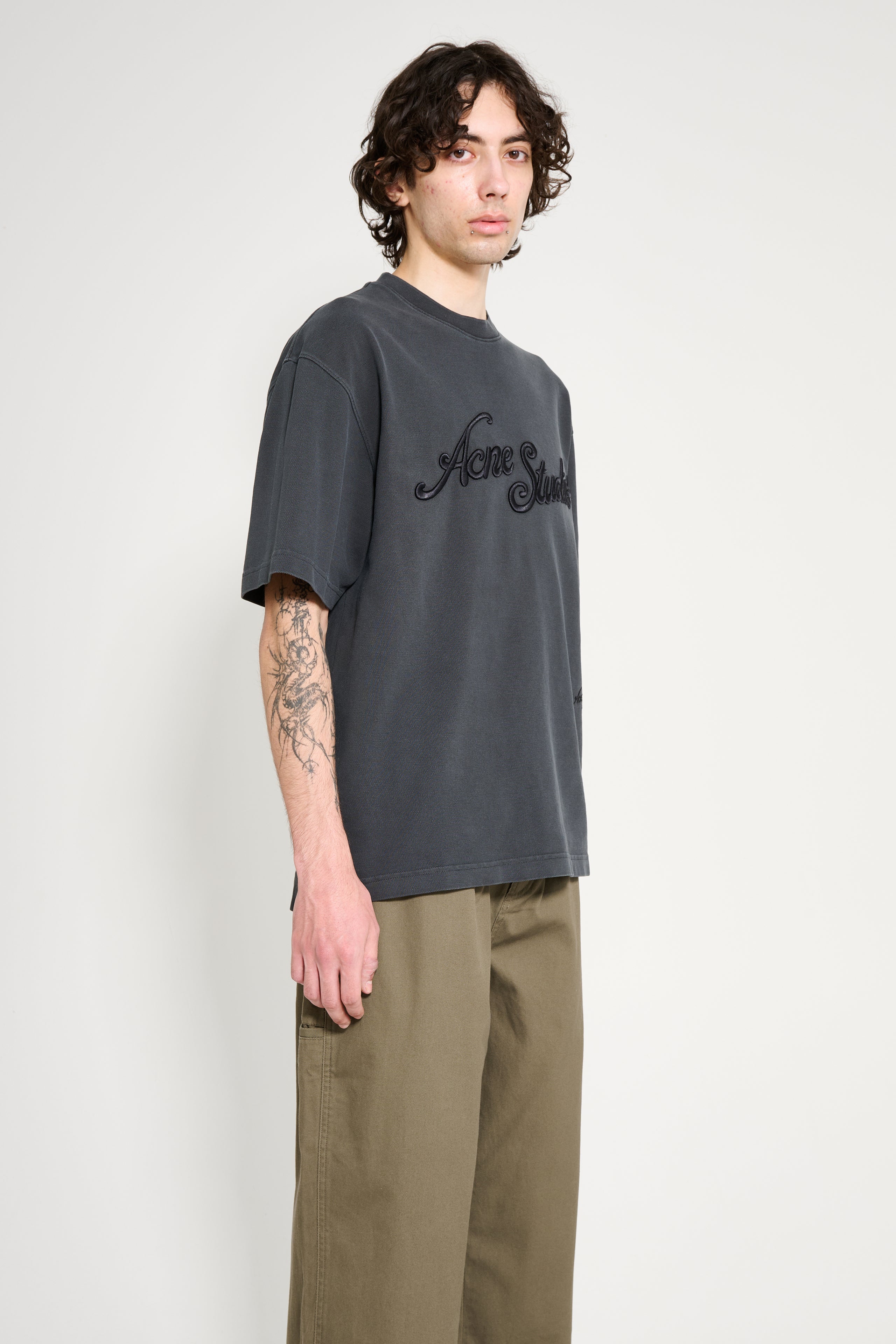 Acne Studios Cotton Pique Logo T-shirt Faded Black