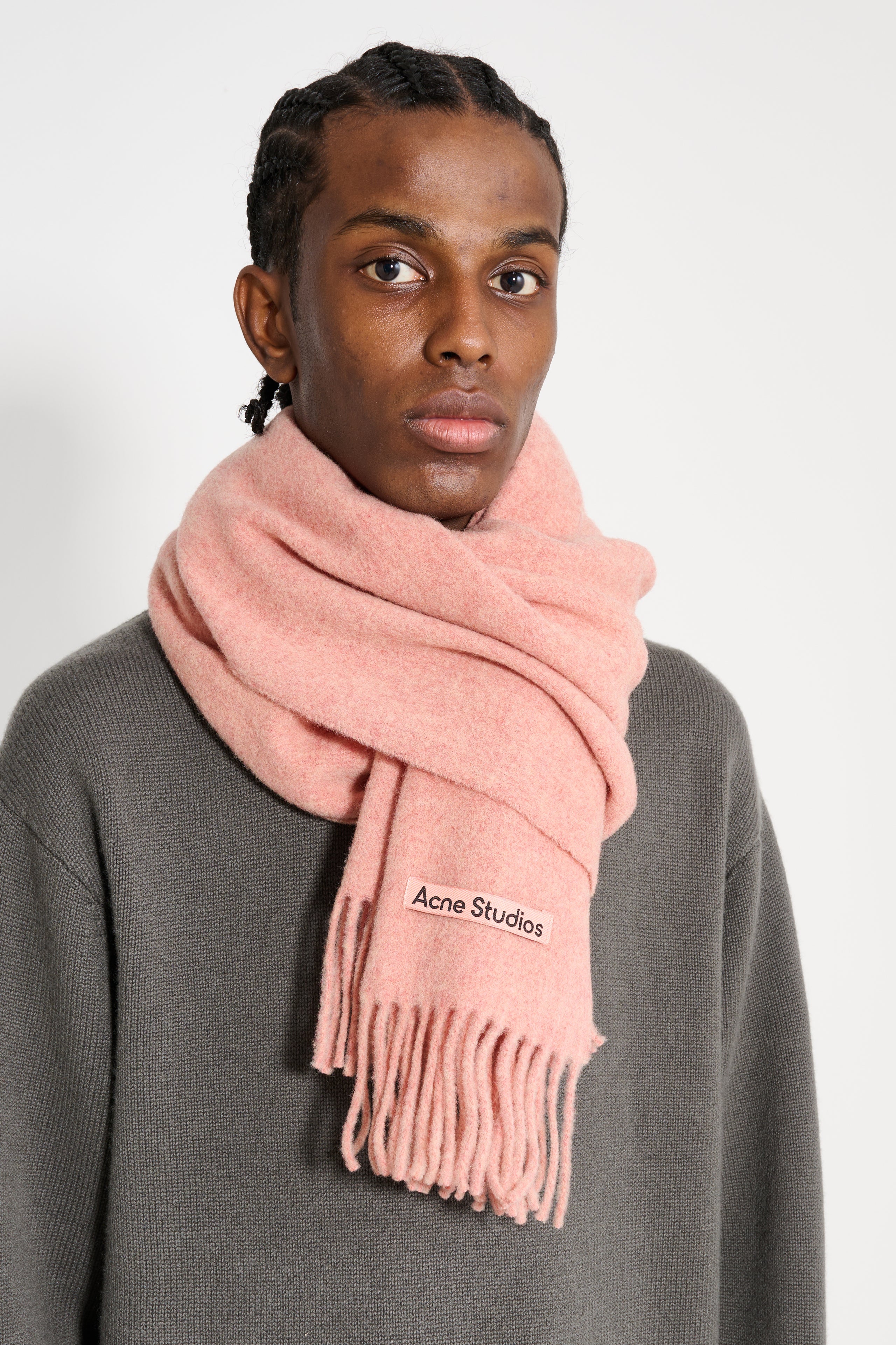 Acne Studios Fringe Wool Scarf Narrow Rose Melange