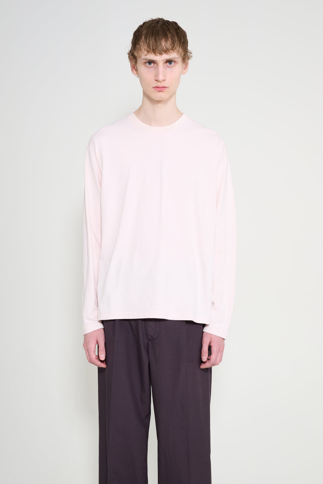 Auralee Brushed Organic Cotton Jersey L/S Tee Pale Pink