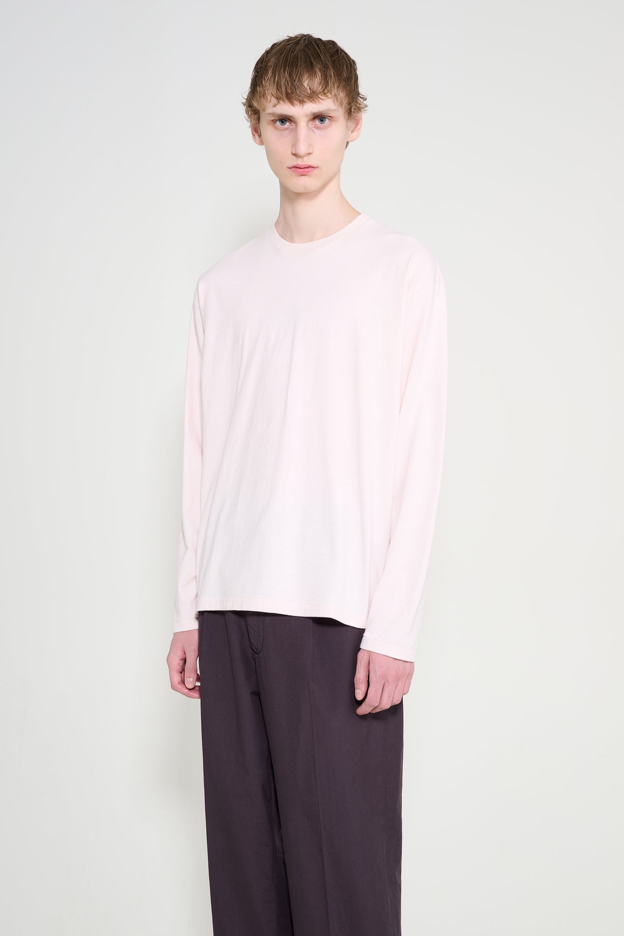 Auralee Brushed Organic Cotton Jersey L/S Tee Pale Pink