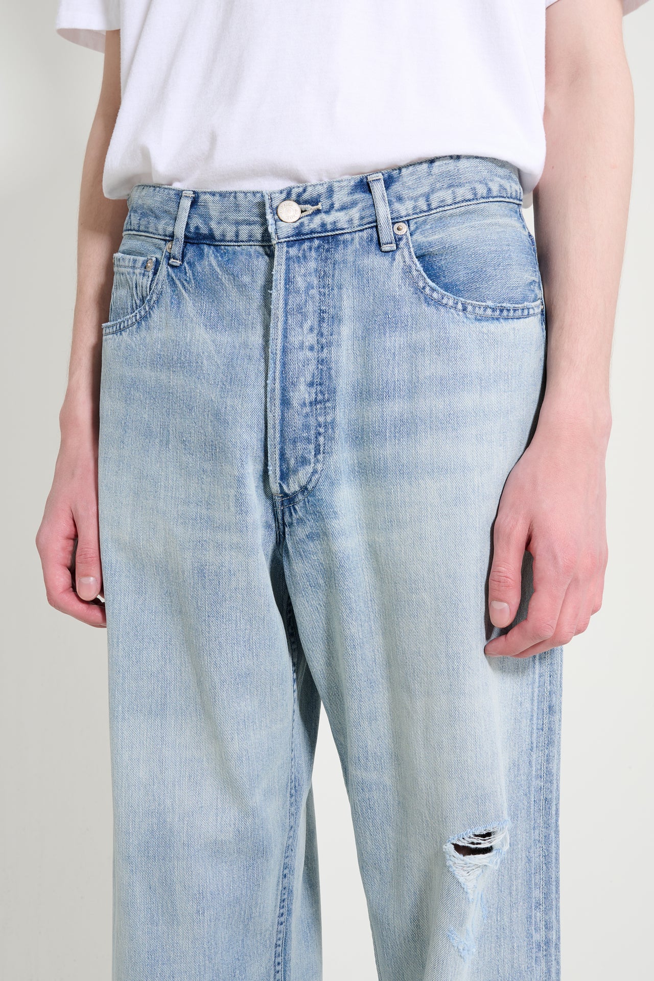 Auralee Faded Selvedge Light Denim Wide Pants Light Indigo
