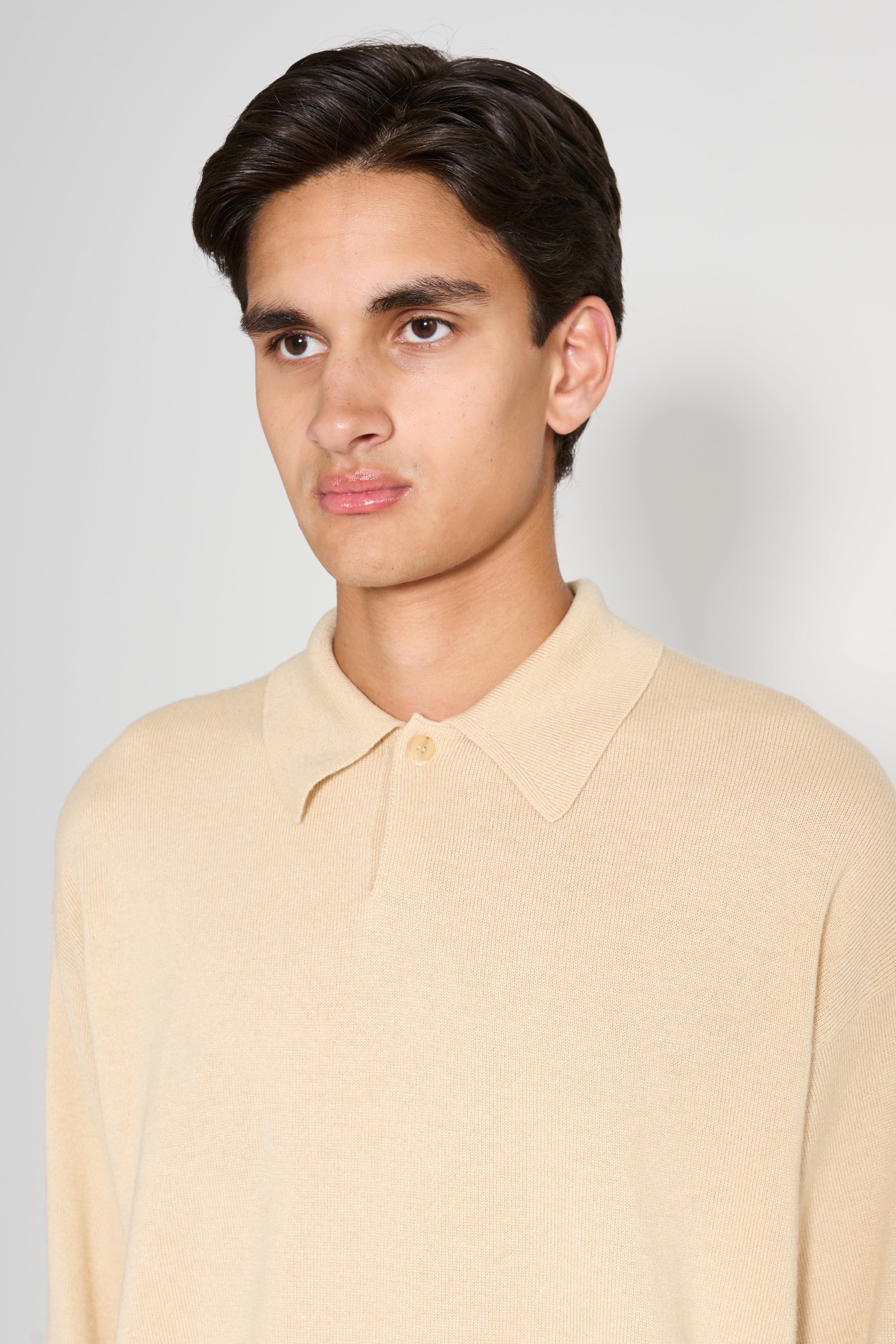 Auralee Cashmere Silk Wool Knit Polo Light Beige