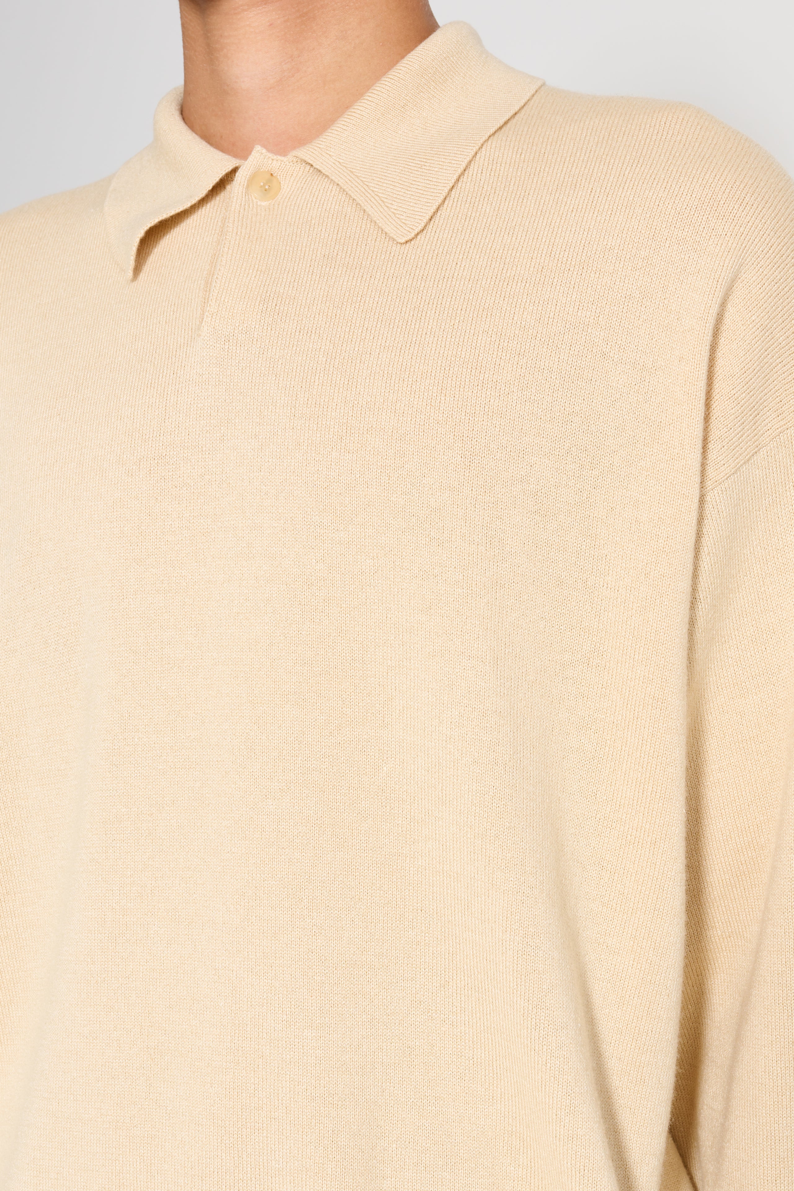 Auralee Cashmere Silk Wool Knit Polo Light Beige