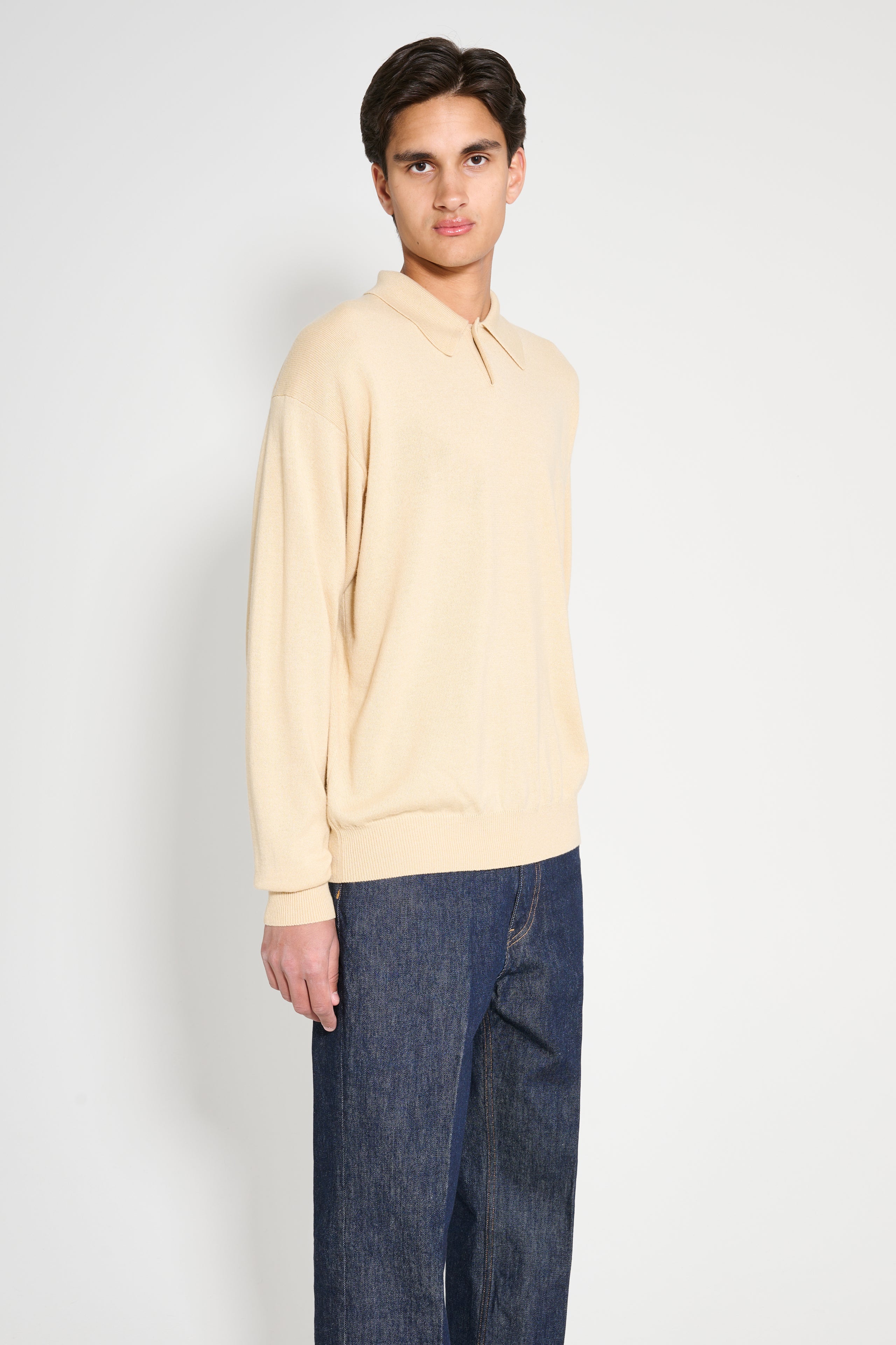 Auralee Cashmere Silk Wool Knit Polo Light Beige