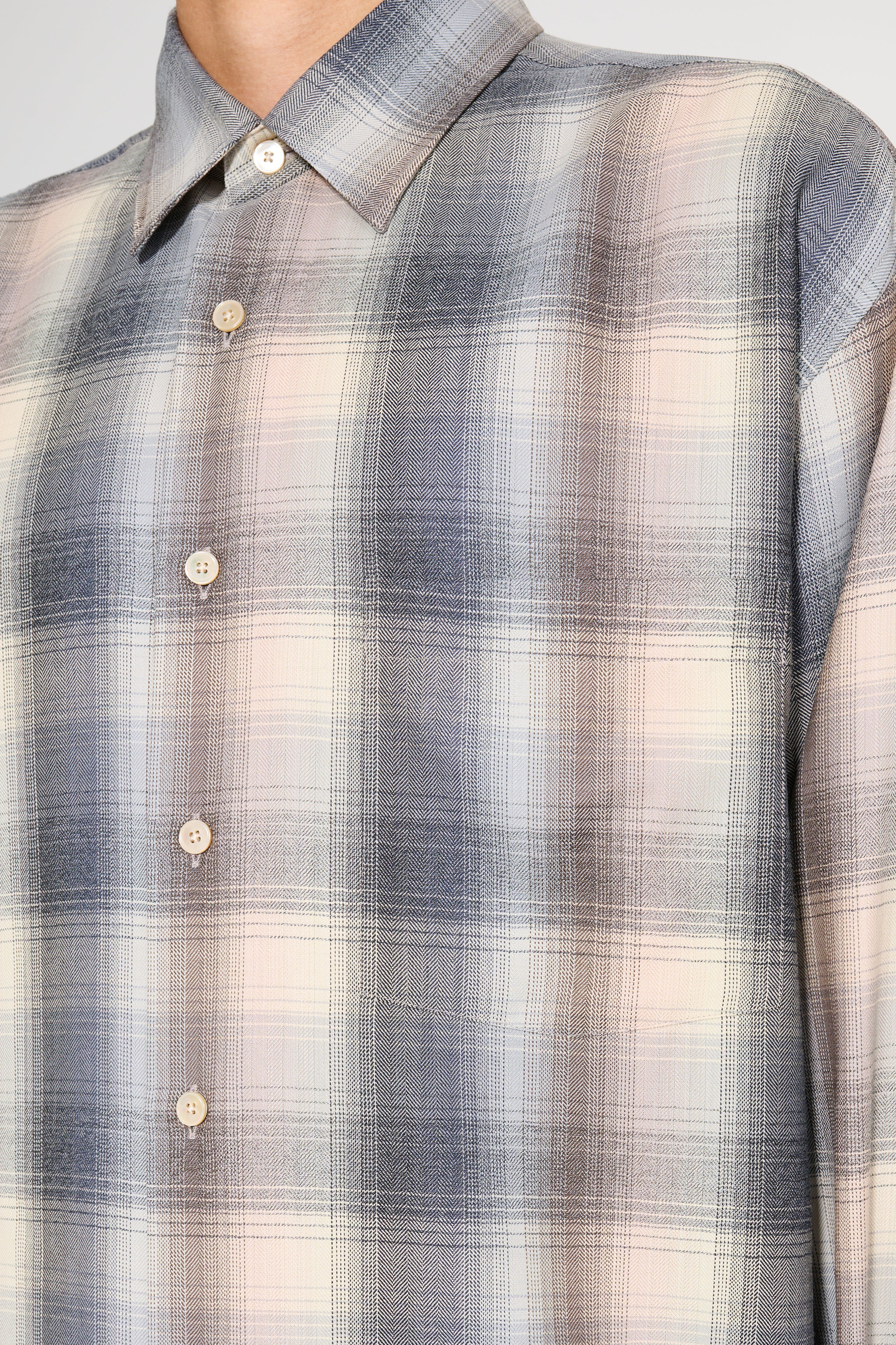 Auralee Superlight Wool Check Shirt Beige Blue