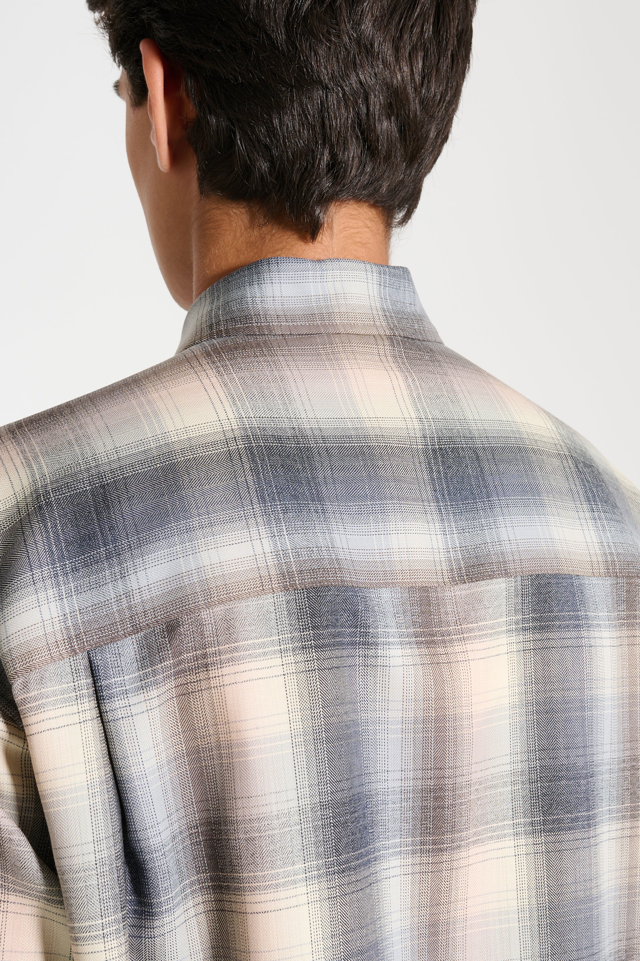 Auralee Superlight Wool Check Shirt Beige Blue