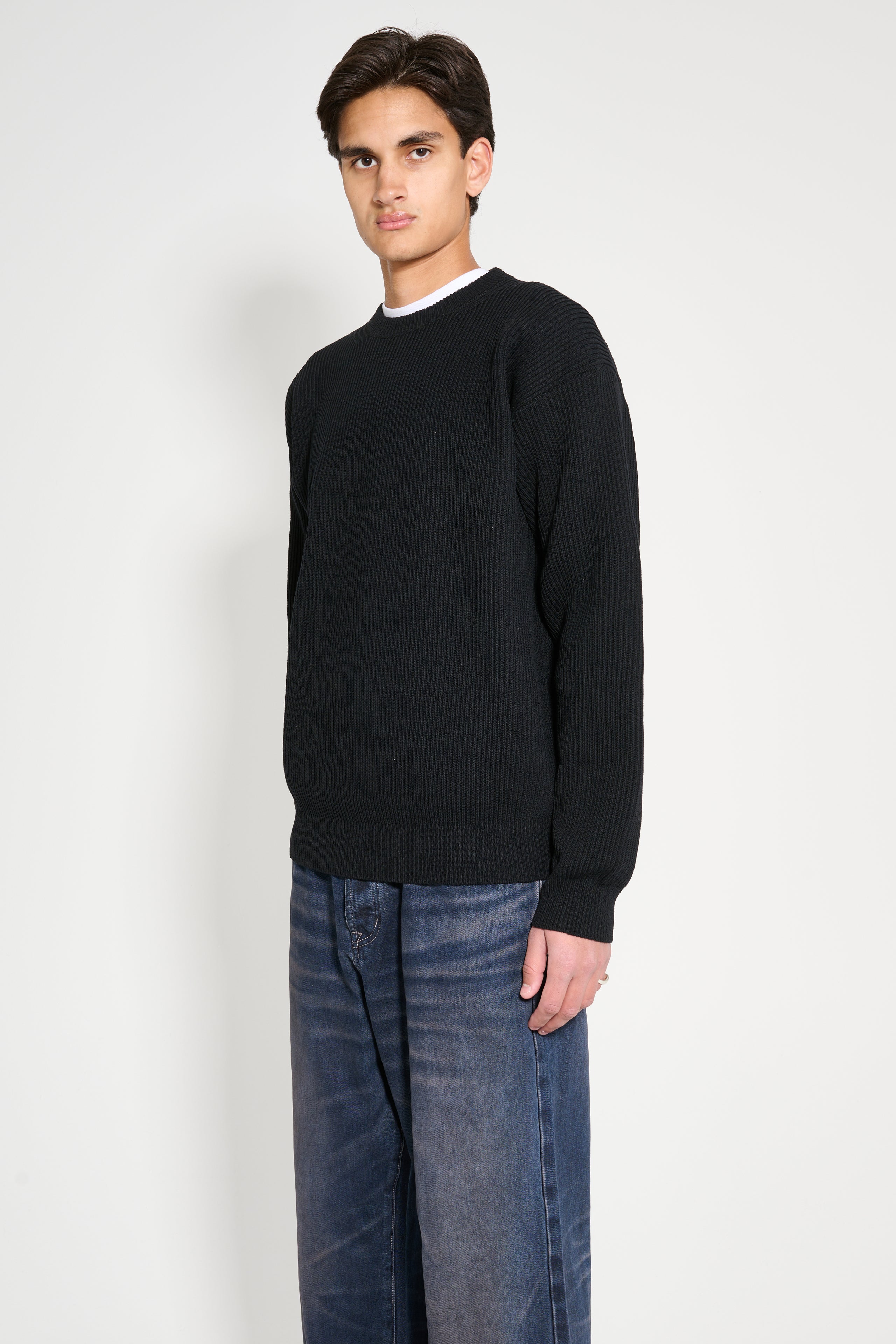 Auralee Superfine Wool Rib Knit P/O Black