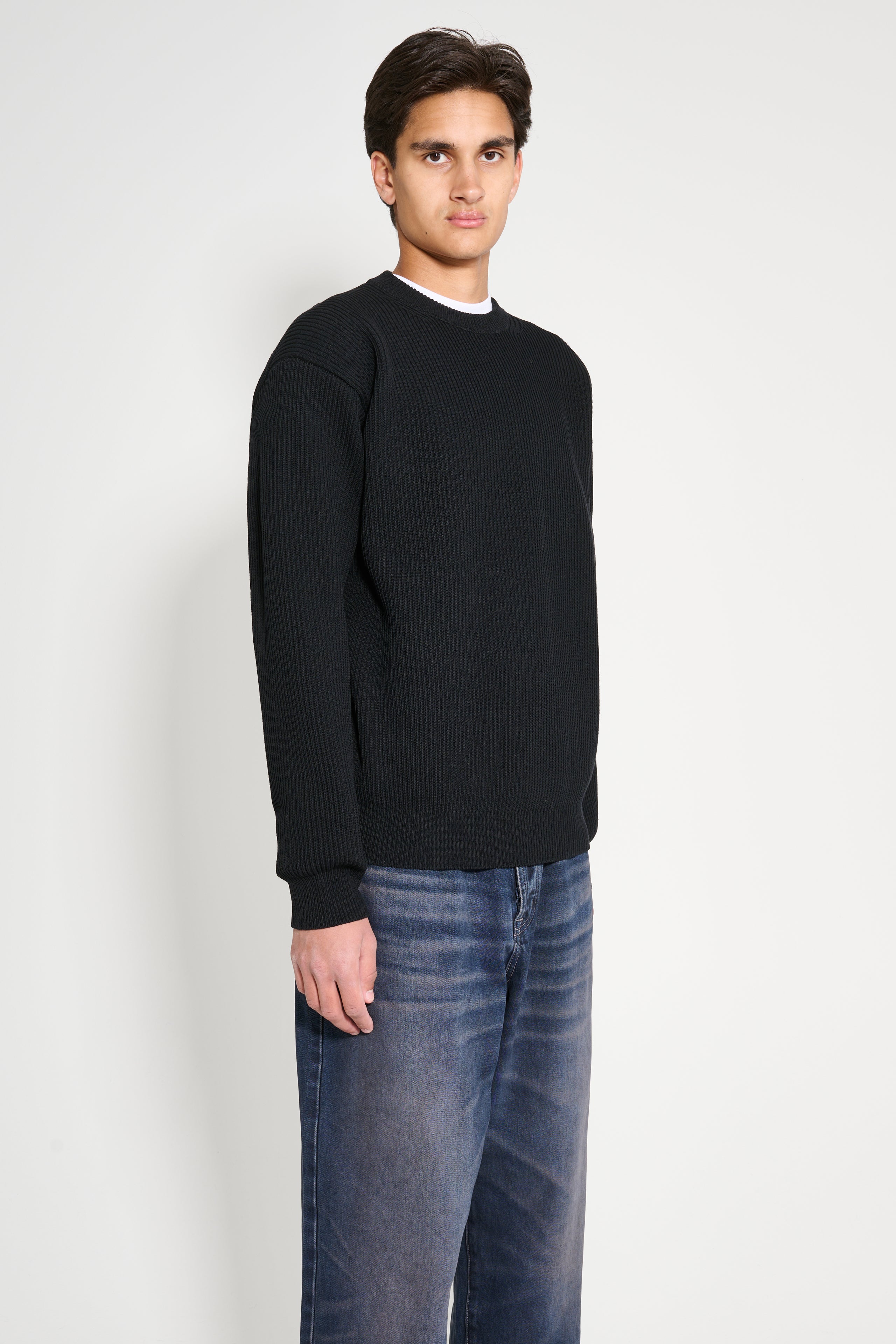 Auralee Superfine Wool Rib Knit P/O Black