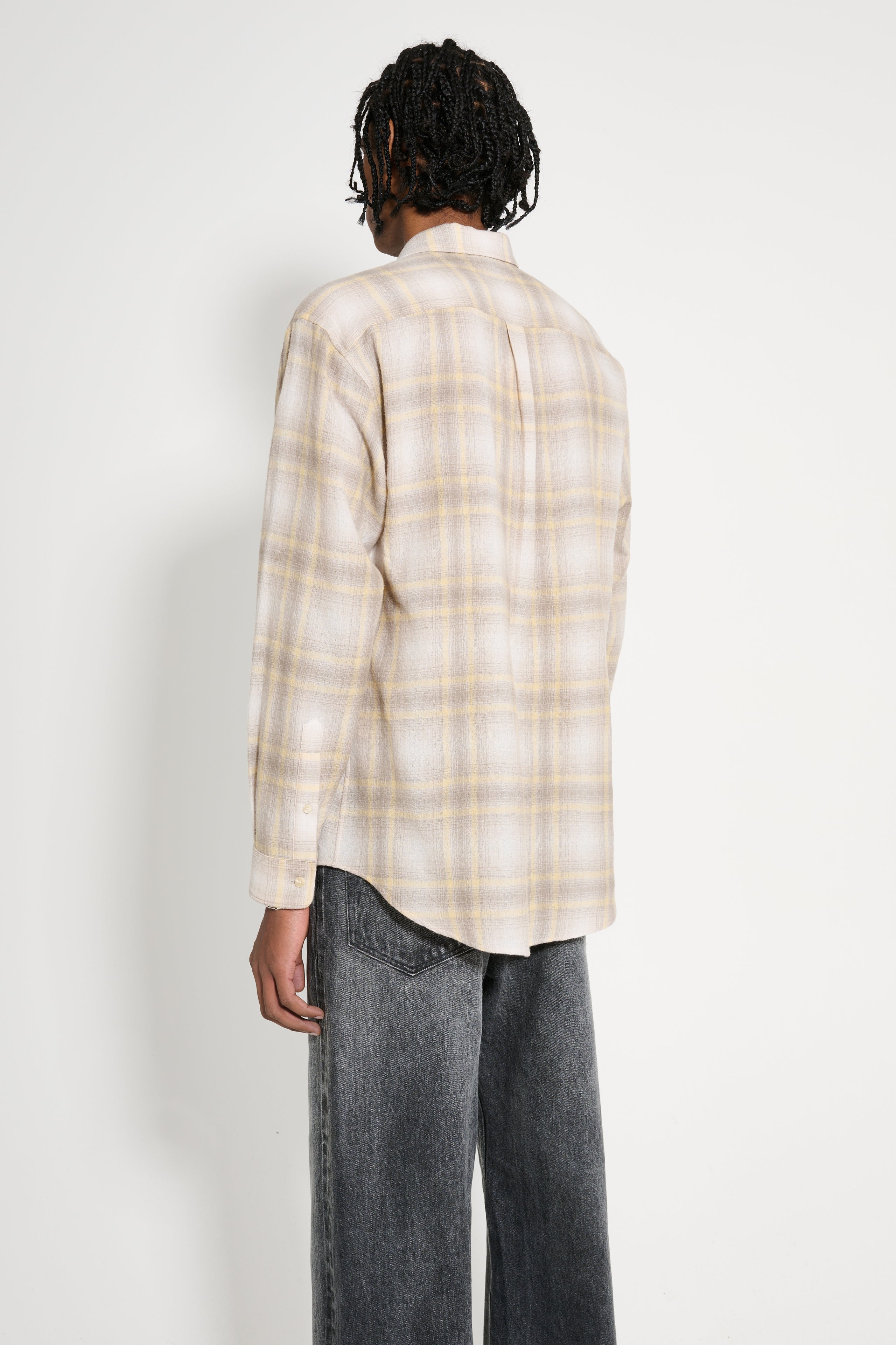 Auralee Airy Wool Check Shirt Yellow Grey Check