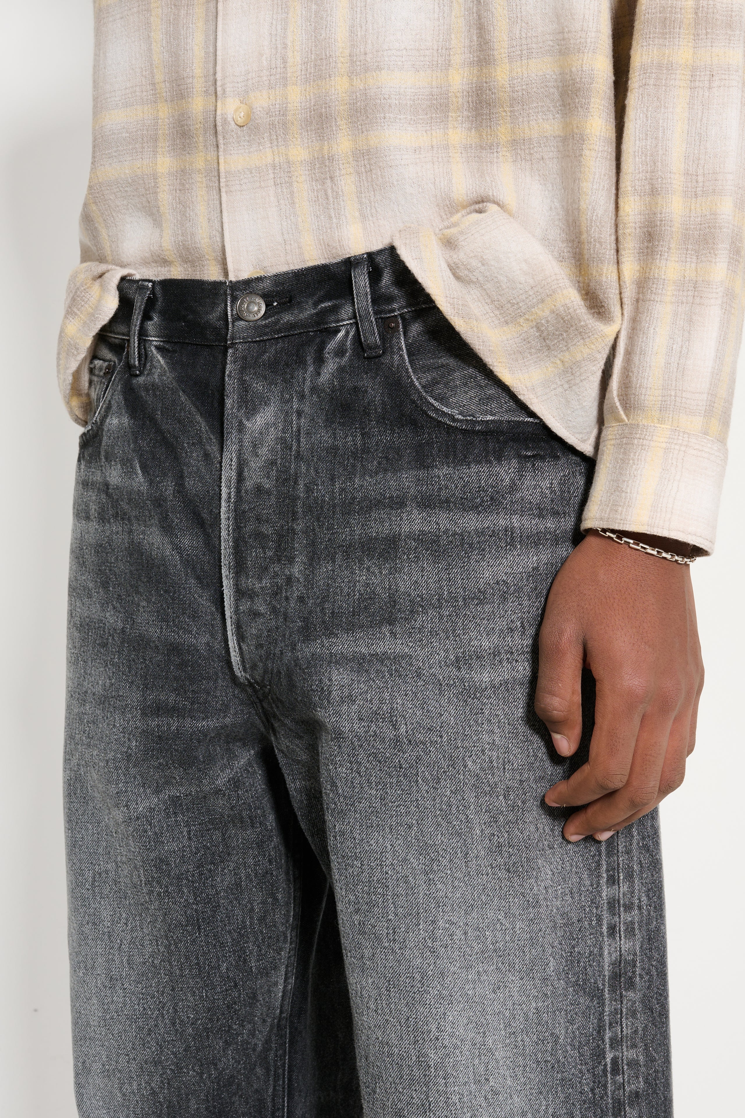 Auralee Selvedge Faded Heavy Denim Wide Pants Faded Black